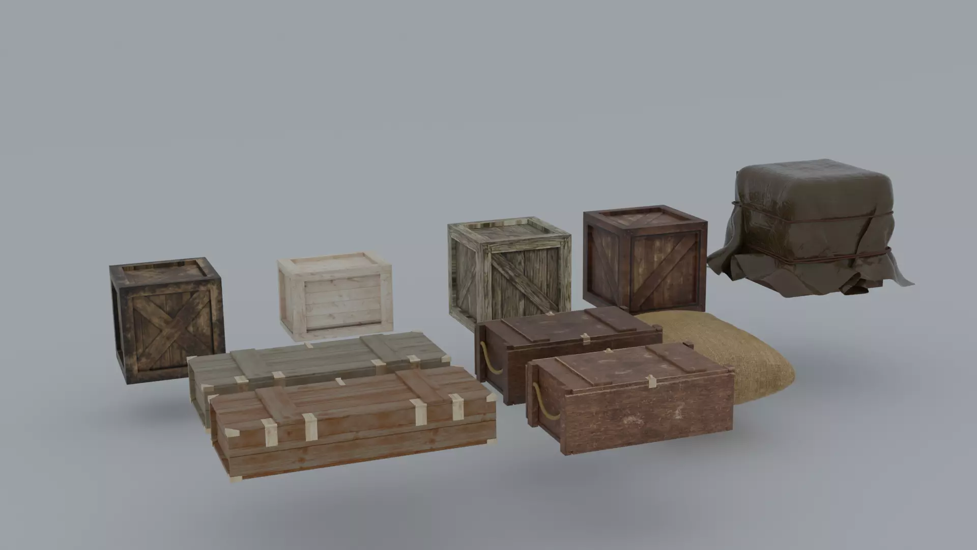 Pack of wooden crates Low-poly 3D model_0