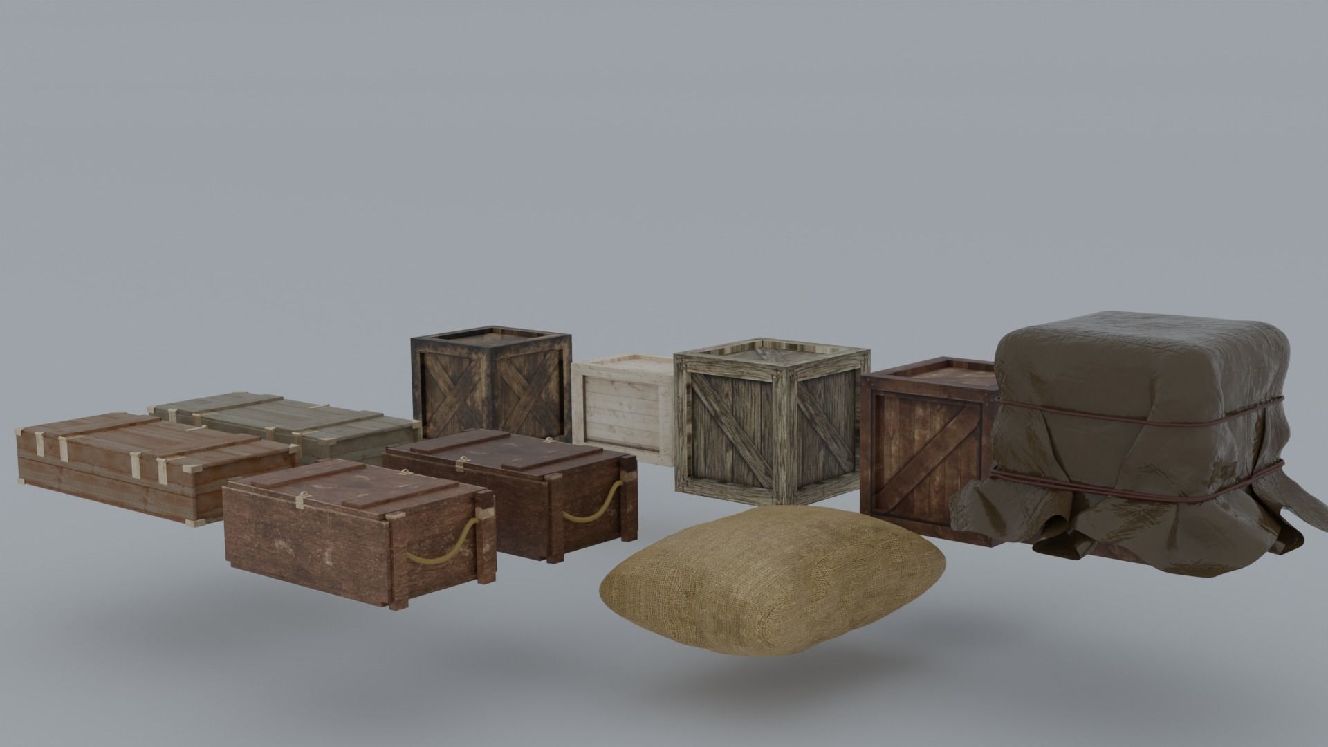 Pack of wooden crates Low-poly 3D model_2