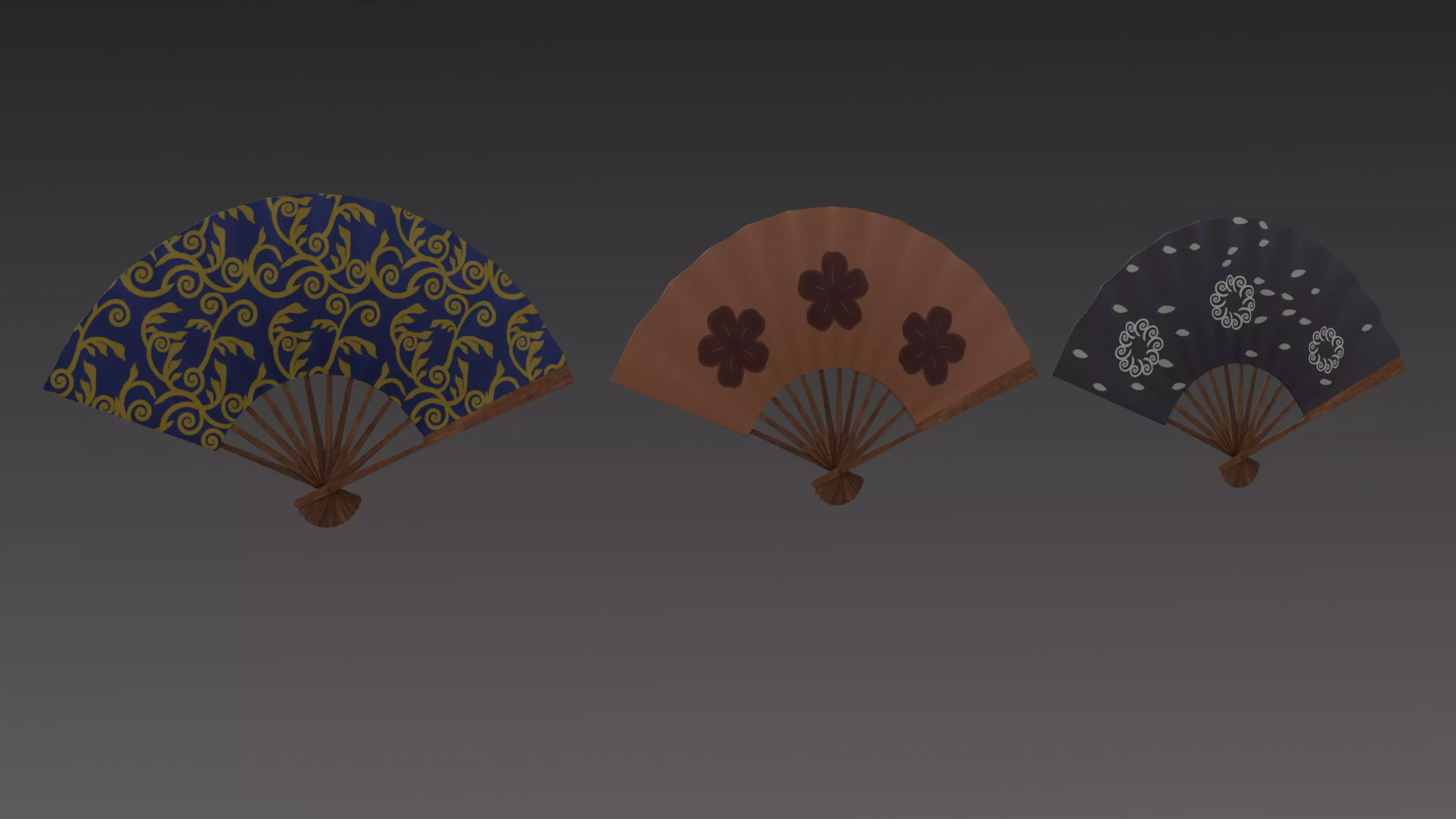 Paper fan Low-poly 3D model_0