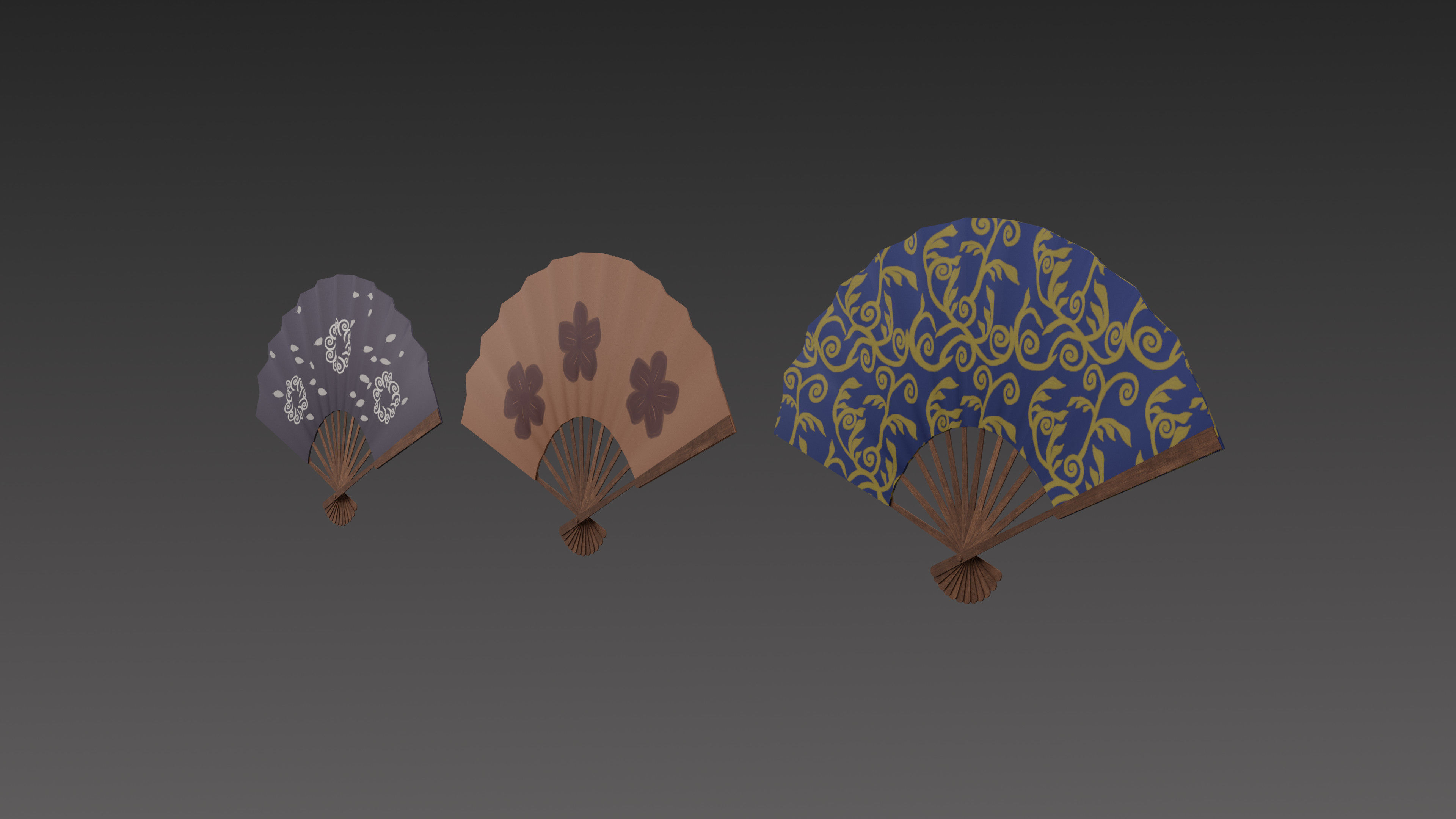 Paper fan Low-poly 3D model_1
