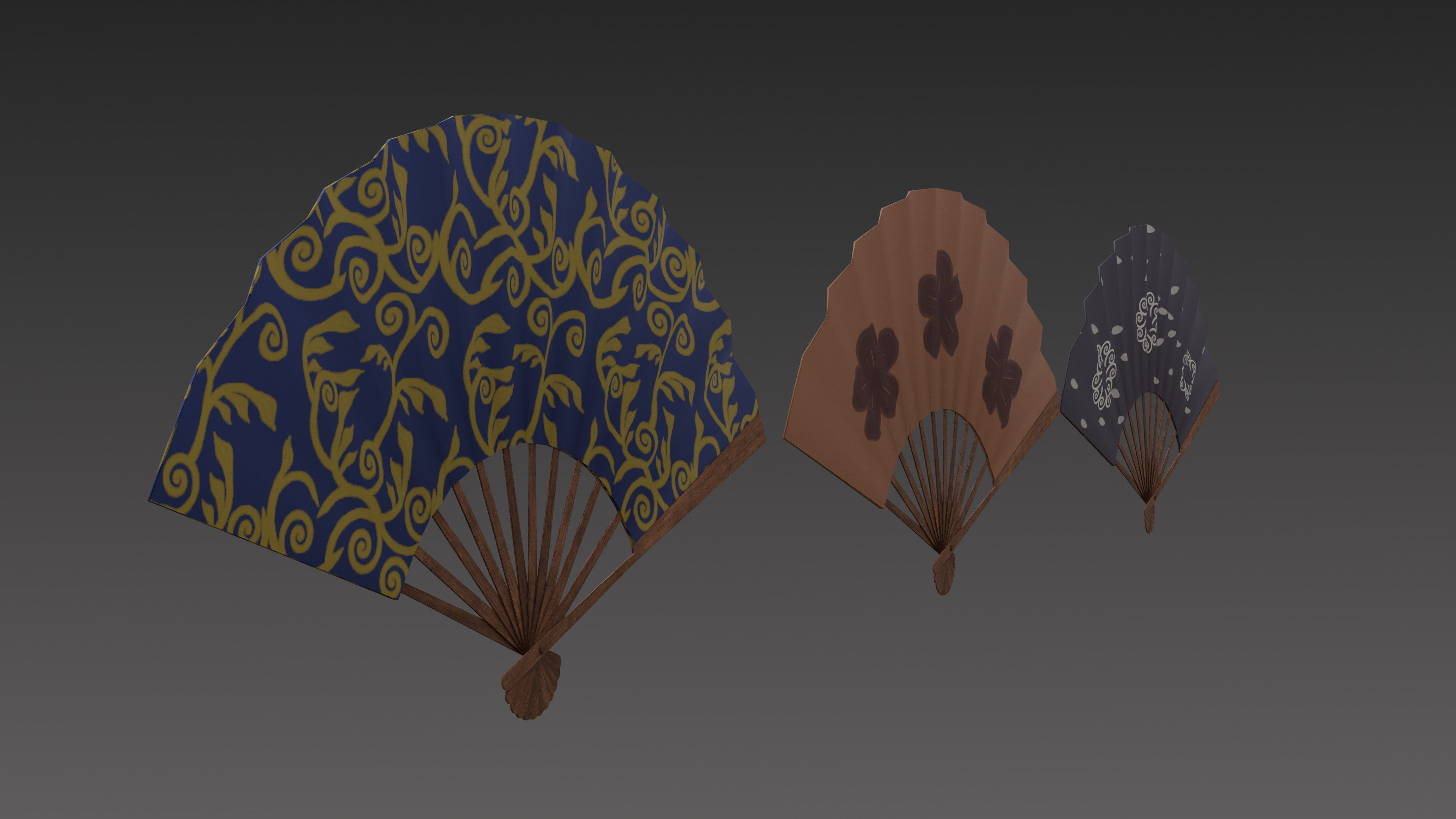 Paper fan Low-poly 3D model_3