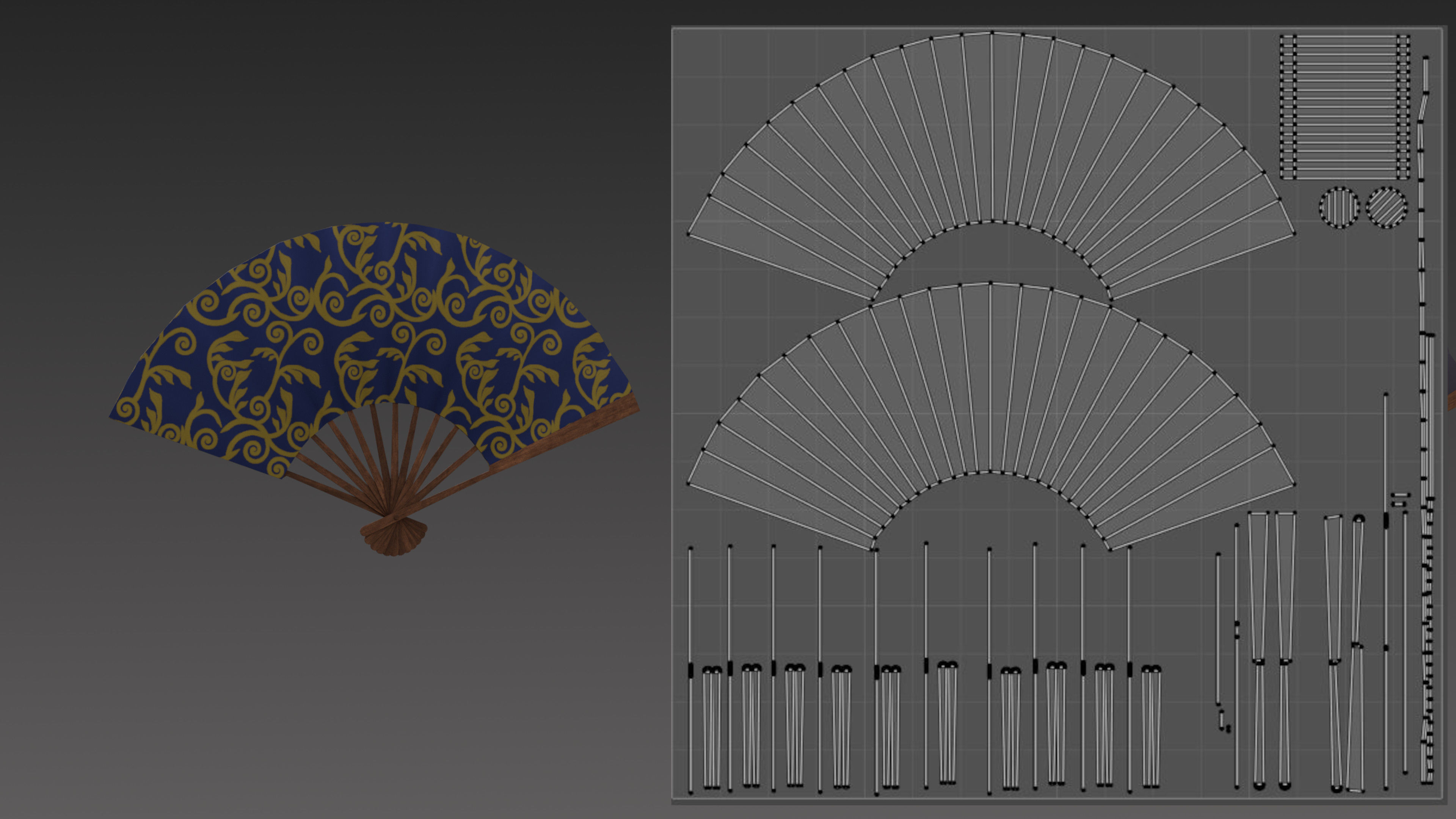Paper fan Low-poly 3D model_21