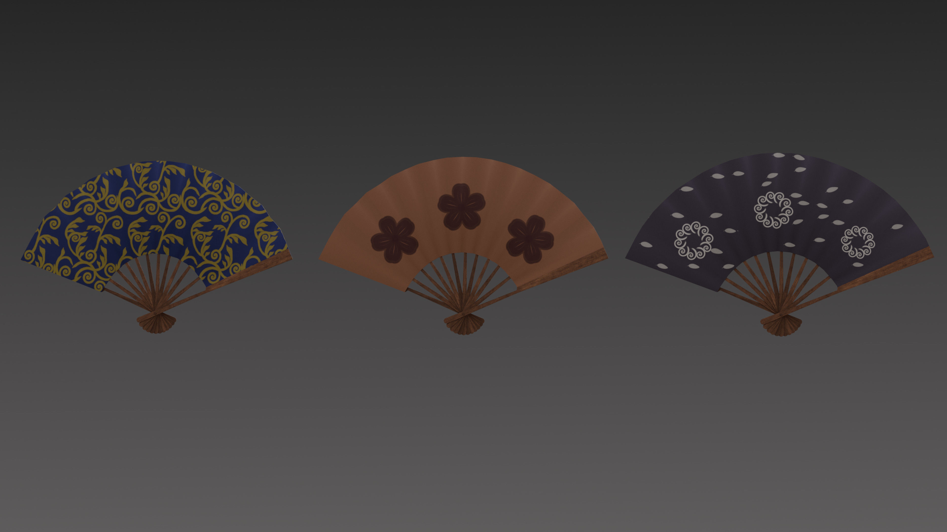 Paper fan Low-poly 3D model_6