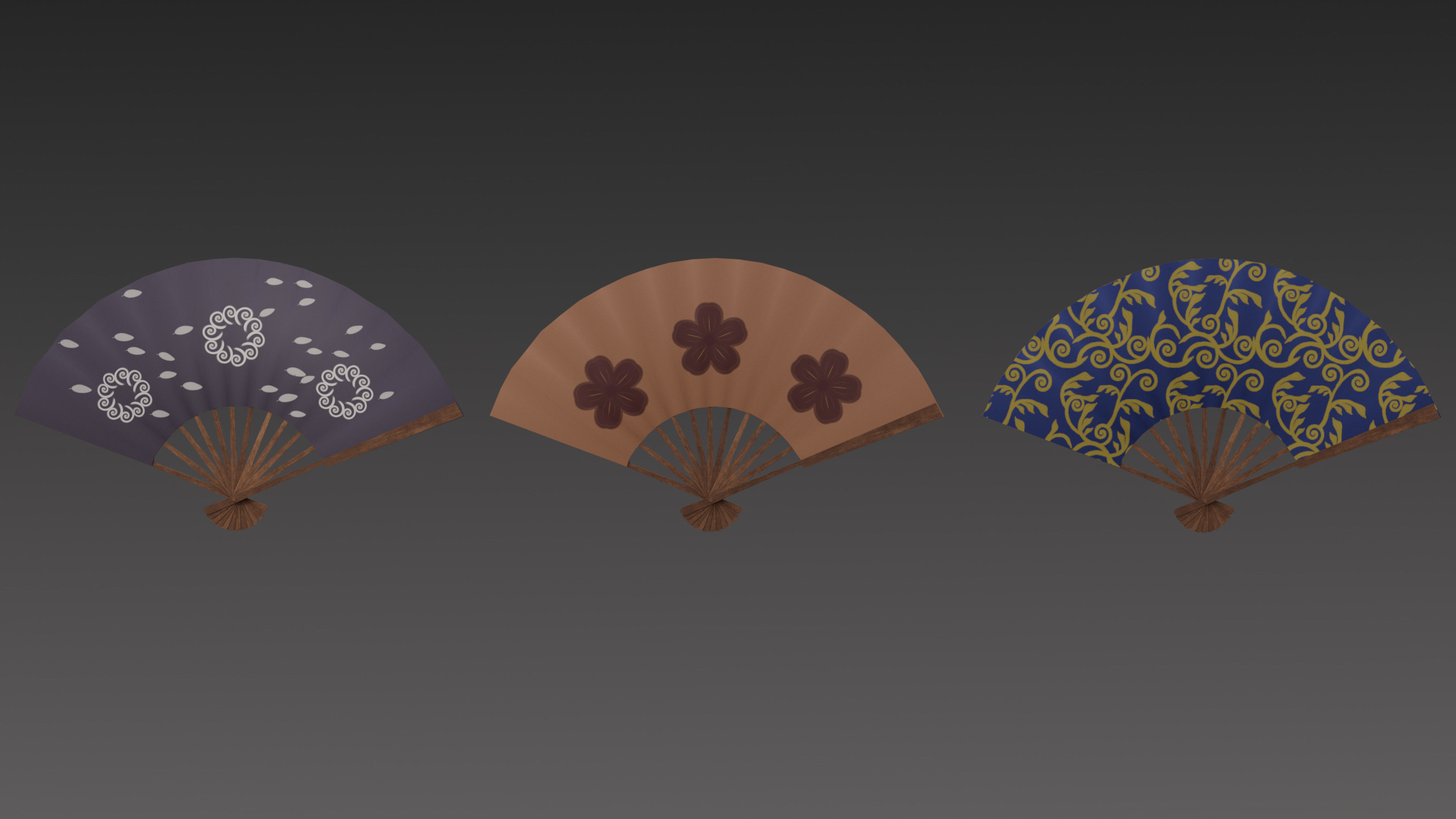 Paper fan Low-poly 3D model_22