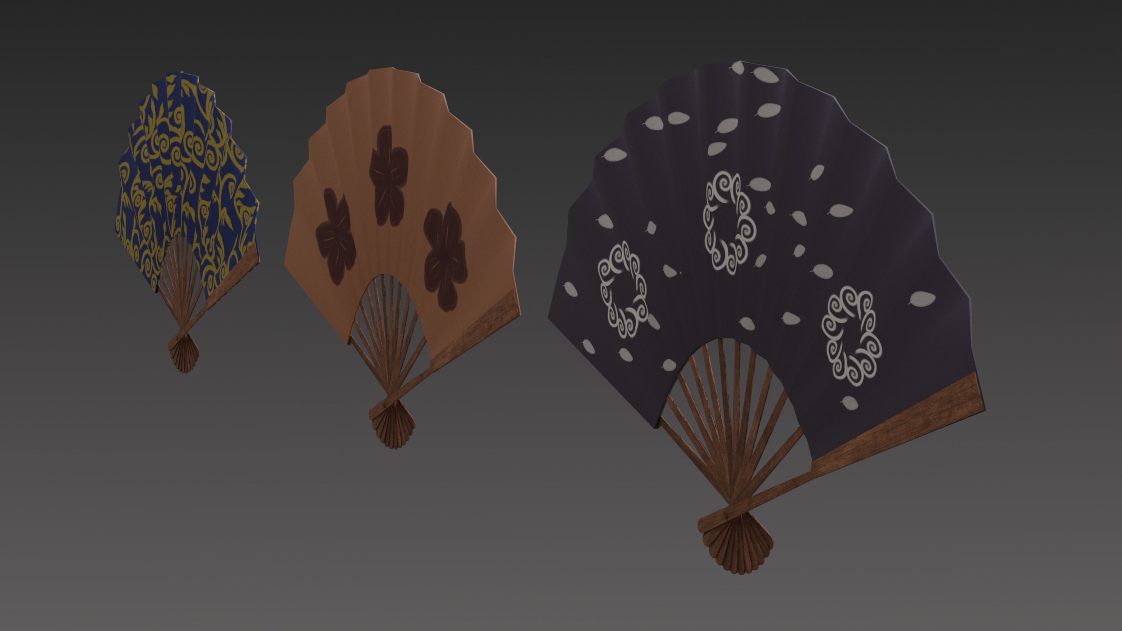 Paper fan Low-poly 3D model_4