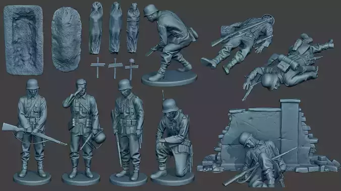 German soldier ww2 G6 Pack1 3D Model Collection