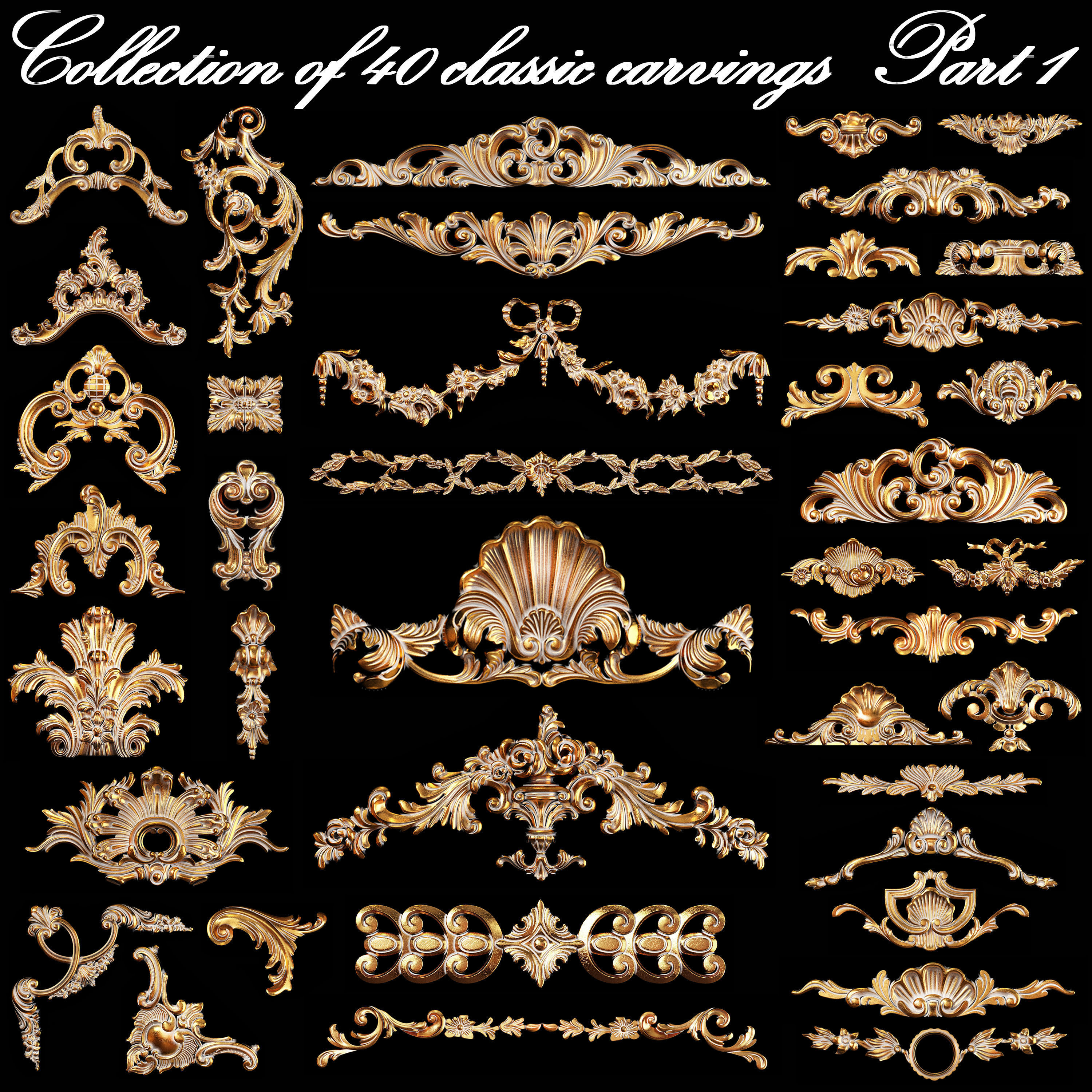 Collection of 40 classic carvings Part 1 3D model_1