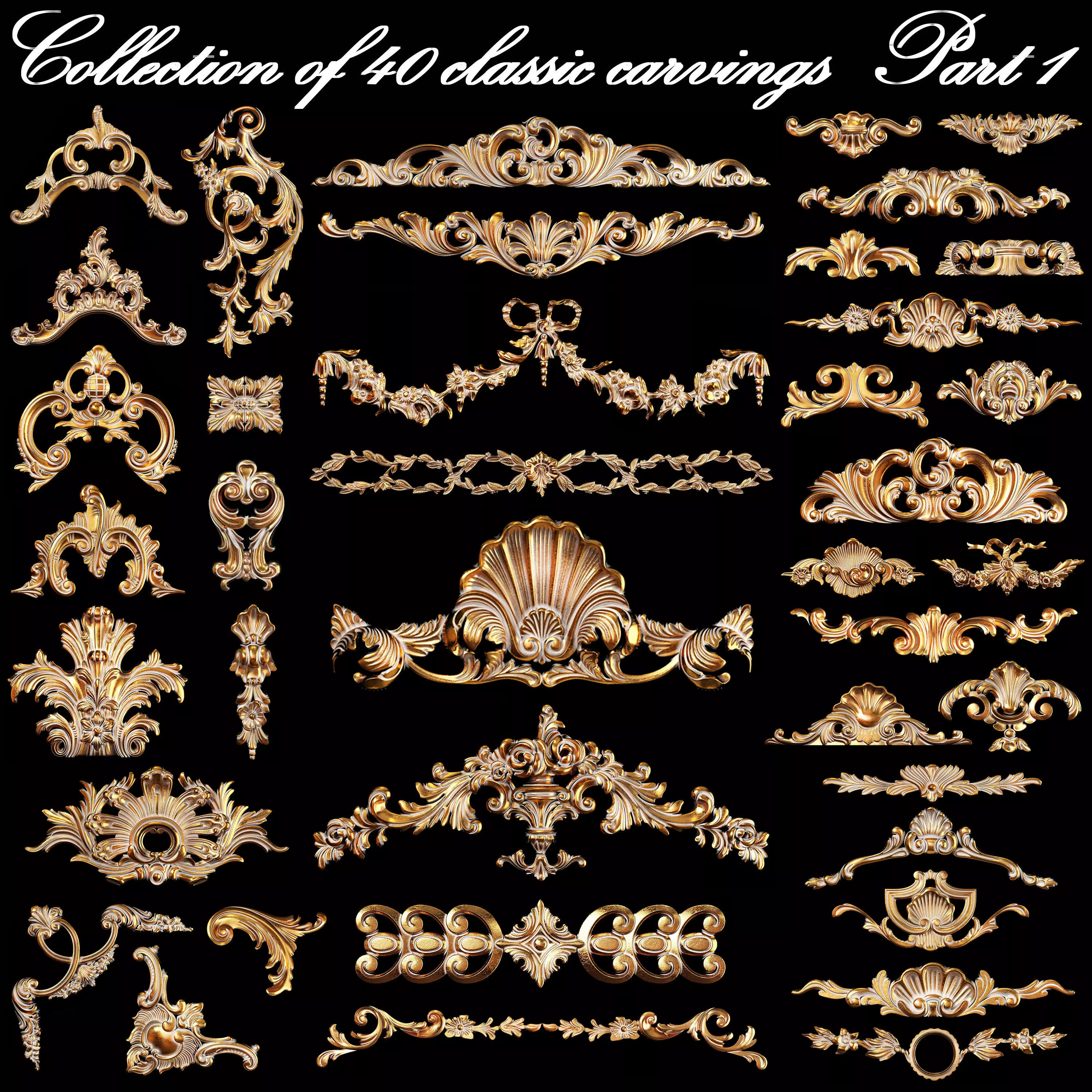 Collection of 40 classic carvings Part 1 3D model_0