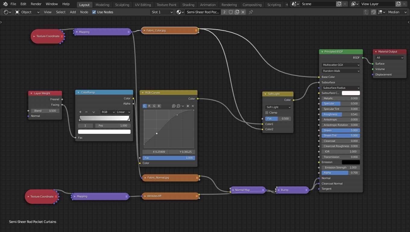 Semi-Sheer Rod Pocket Curtain - Blender Free 3D model_9