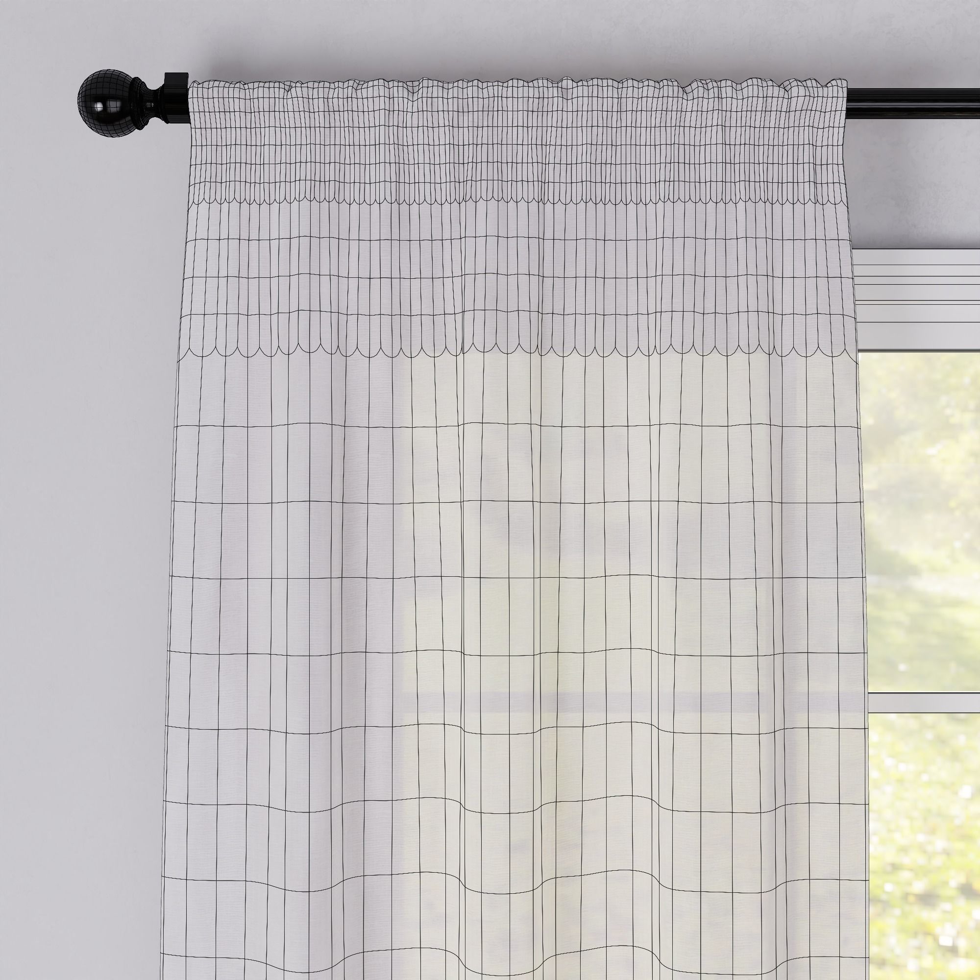 Semi-Sheer Rod Pocket Curtain - Blender Free 3D model_5
