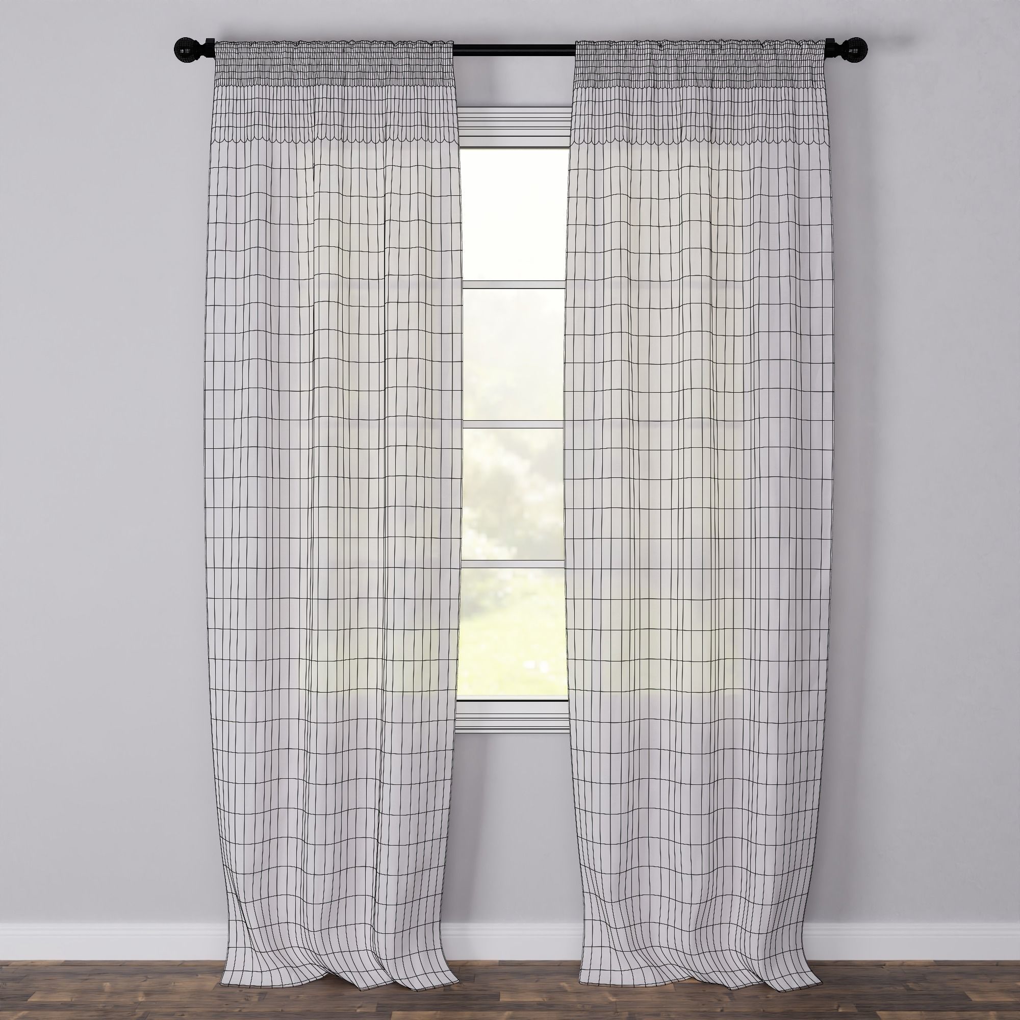 Semi-Sheer Rod Pocket Curtain - Blender Free 3D model_7