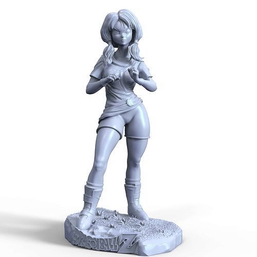 Videl figurine of woman holding sword 3D print model