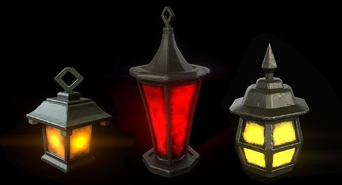 Stylized lanterns pack Low-poly 3D model