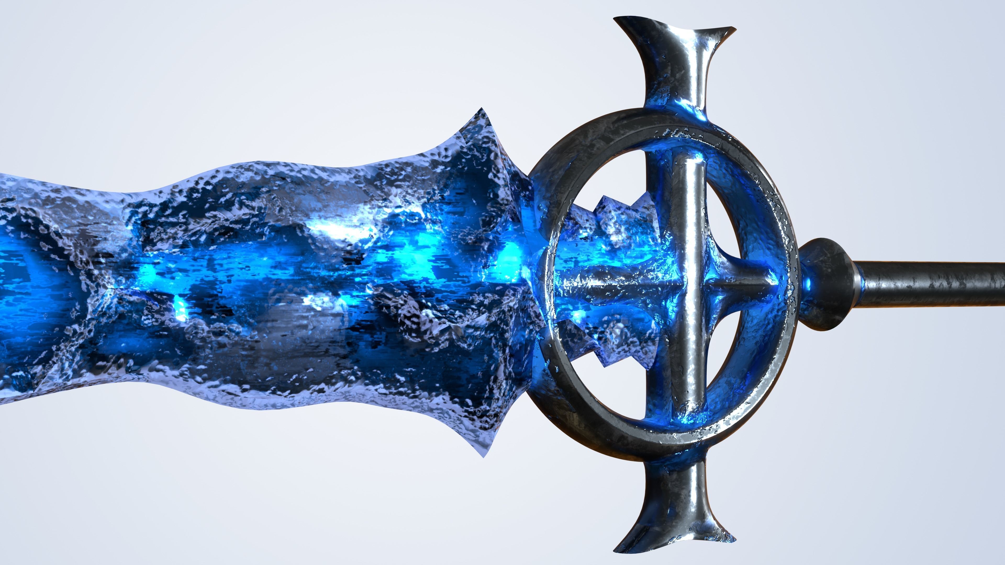 Frozen Sword And Mage Staff - Low Poly and Subd Ready Low-poly 3D model_10