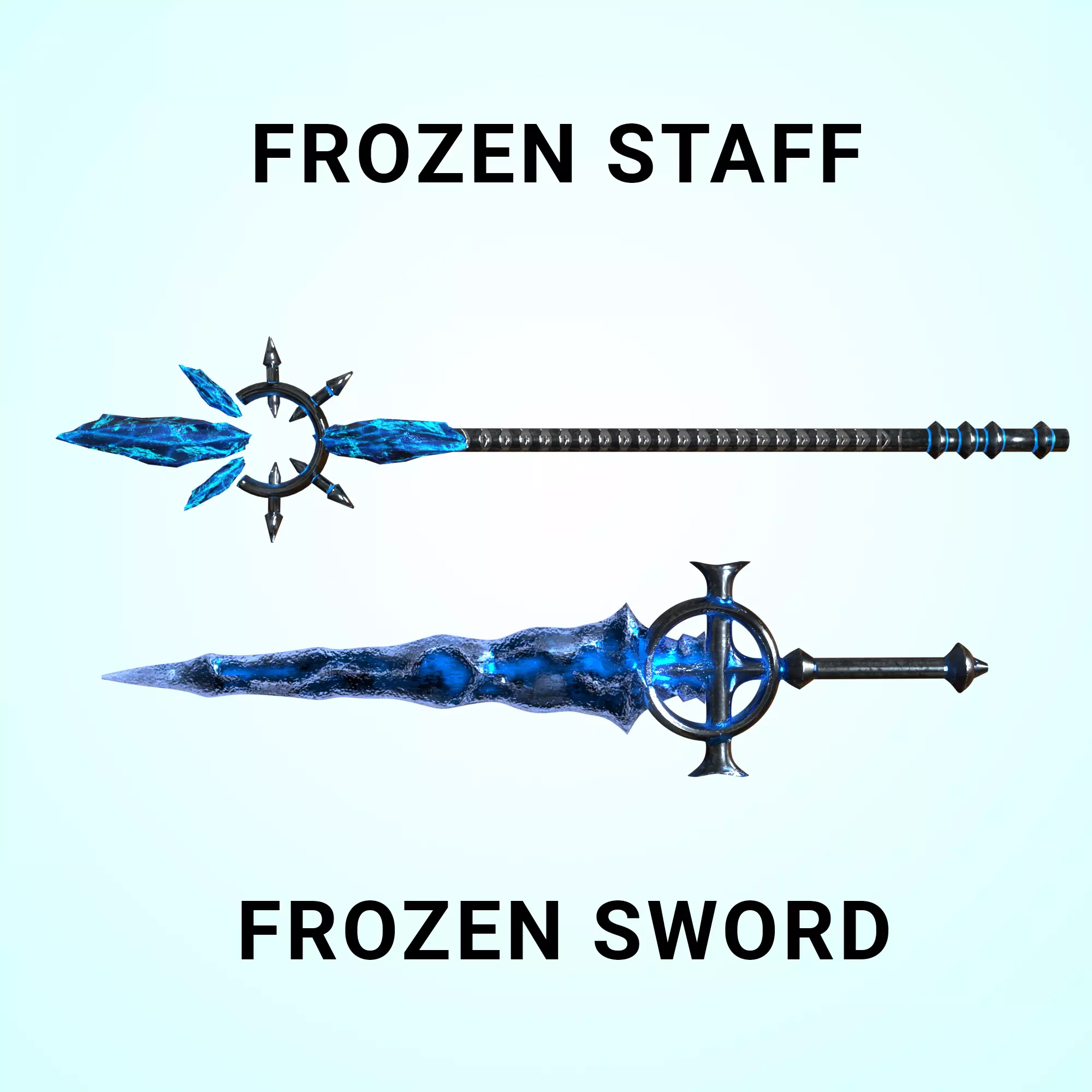 Frozen Sword And Mage Staff - Low Poly and Subd Ready Low-poly 3D model_0