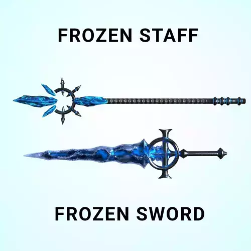 Frozen Sword And Mage Staff - Low Poly and Subd Ready
