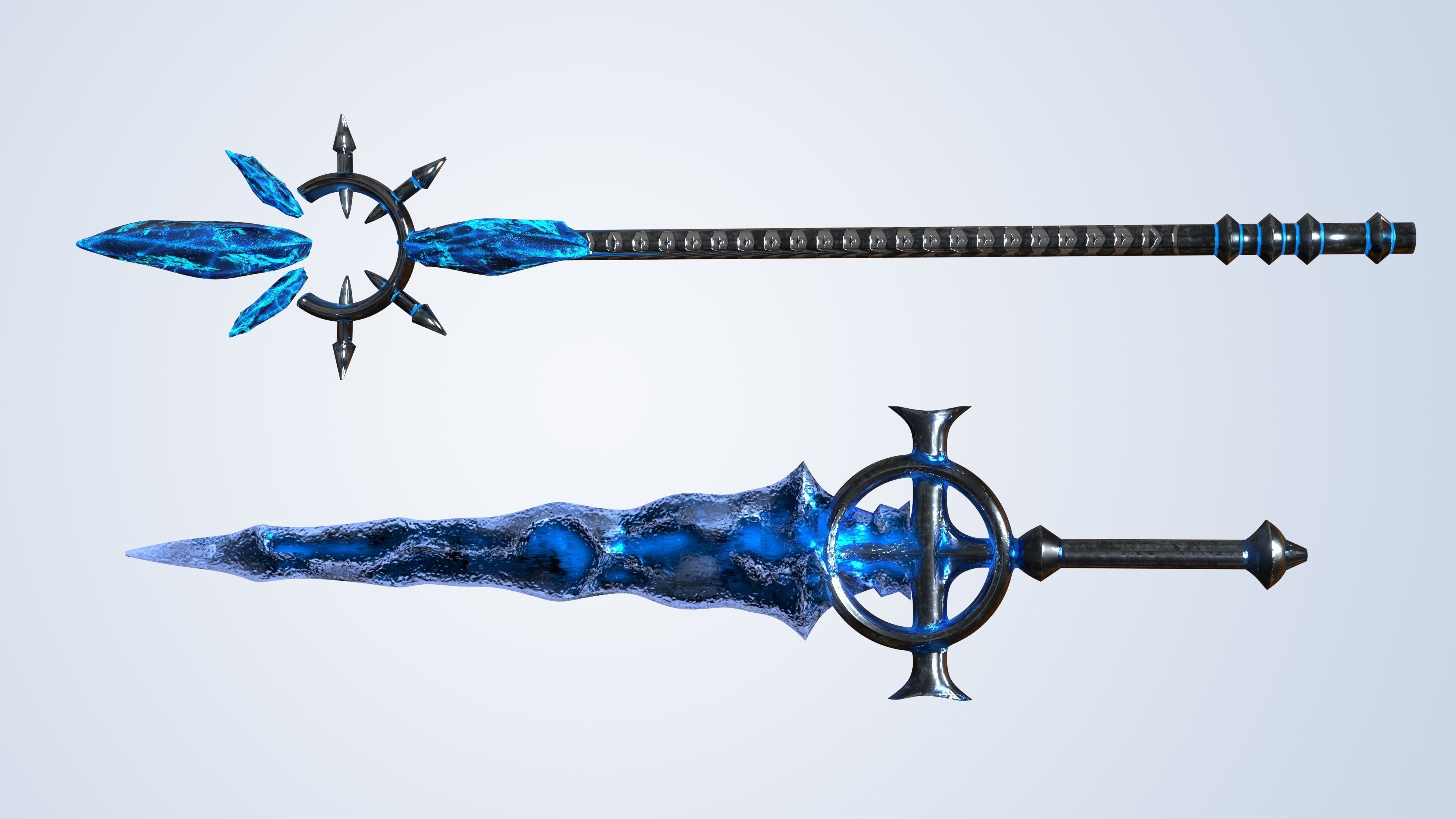 Frozen Sword And Mage Staff - Low Poly and Subd Ready Low-poly 3D model_3