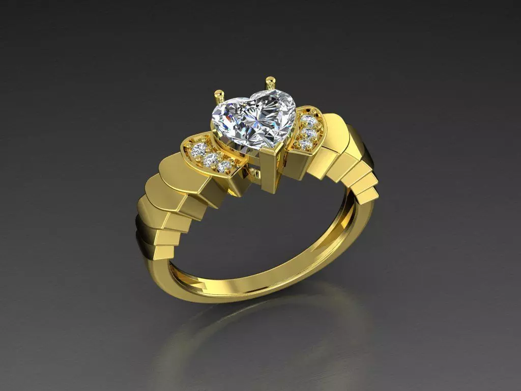 Diamond Jewelry Heart Ring 3D print model_0