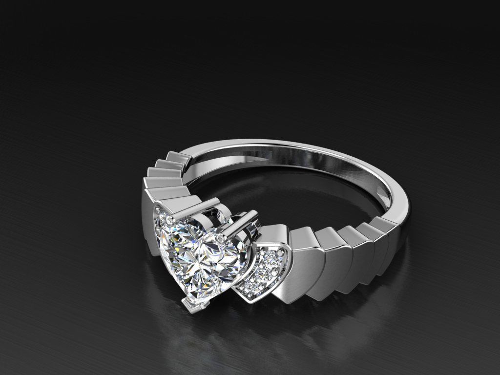 Diamond Jewelry Heart Ring 3D print model_2