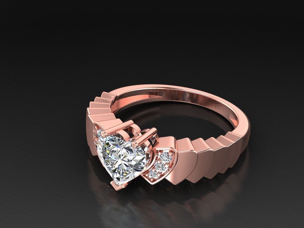 Diamond Jewelry Heart Ring 3D print model_9