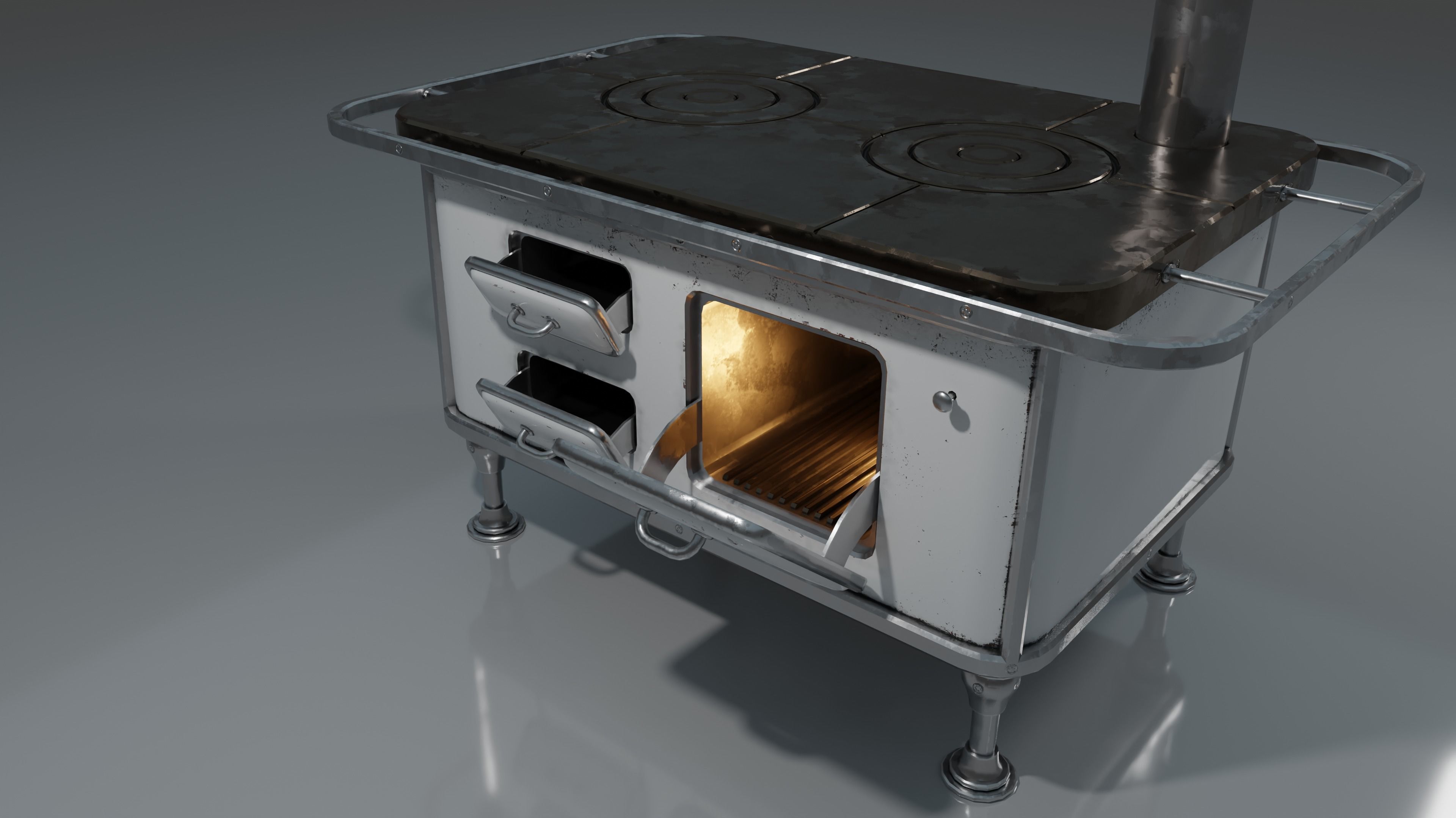 Wood Burning Stove Low-poly 3D model_19