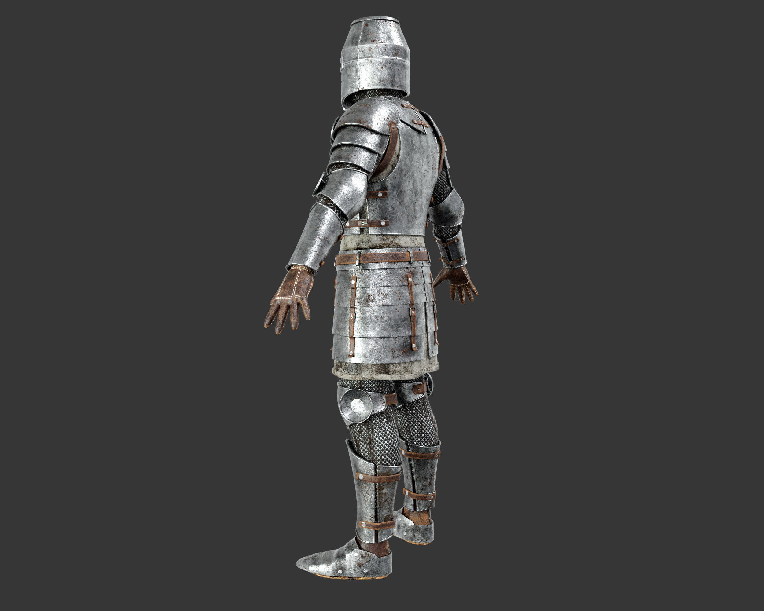 Medieval Knightly Armor Suit Low-poly 3D model_6