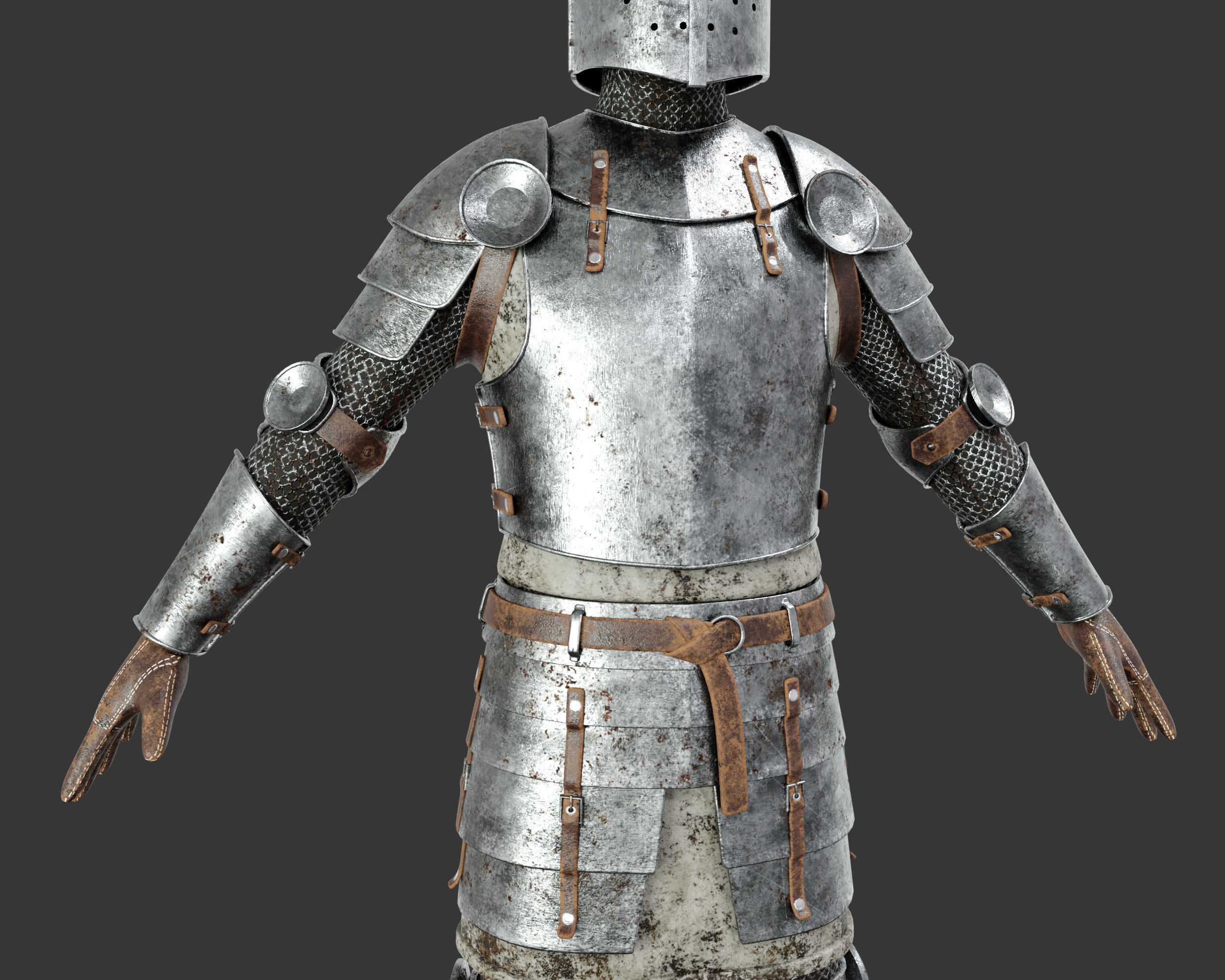 Medieval Knightly Armor Suit Low-poly 3D model_25