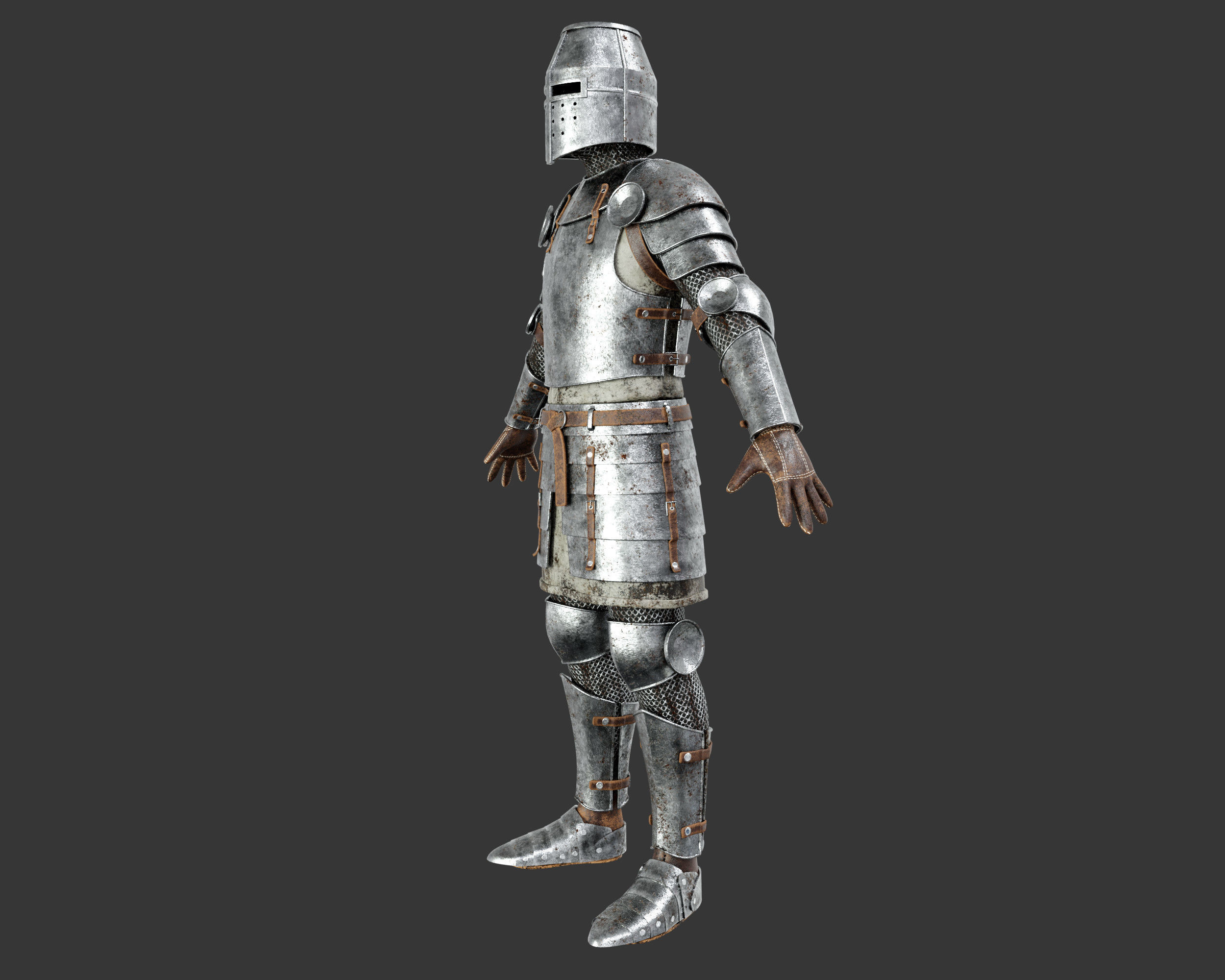 Medieval Knightly Armor Suit Low-poly 3D model_5