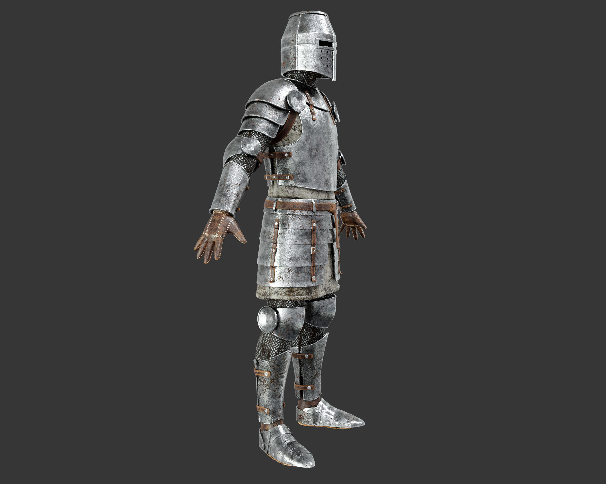 Medieval Knightly Armor Suit Low-poly 3D model_9