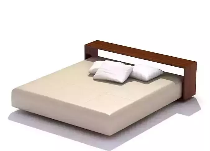 Brown Wooden Bed With Three White Pillows