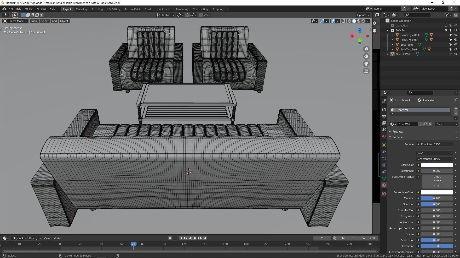American Sofa and Table 3D model_9