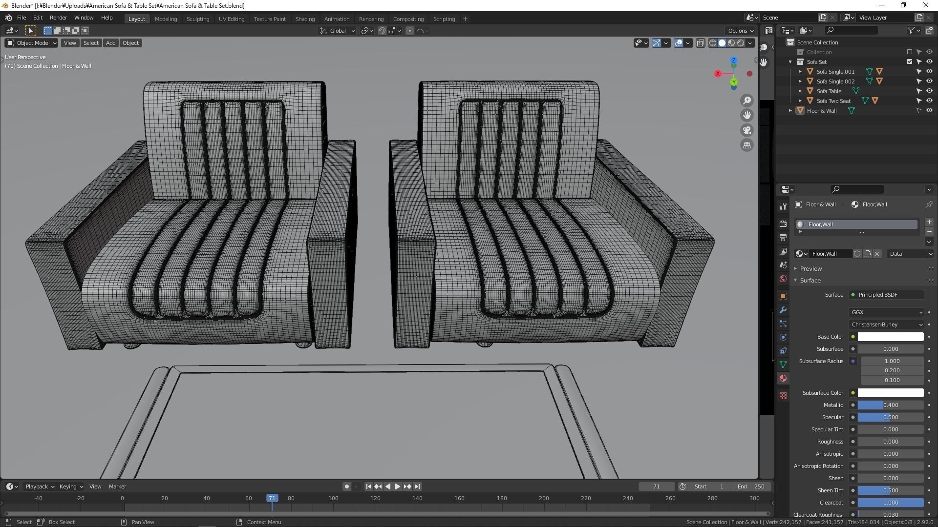 American Sofa and Table 3D model_7