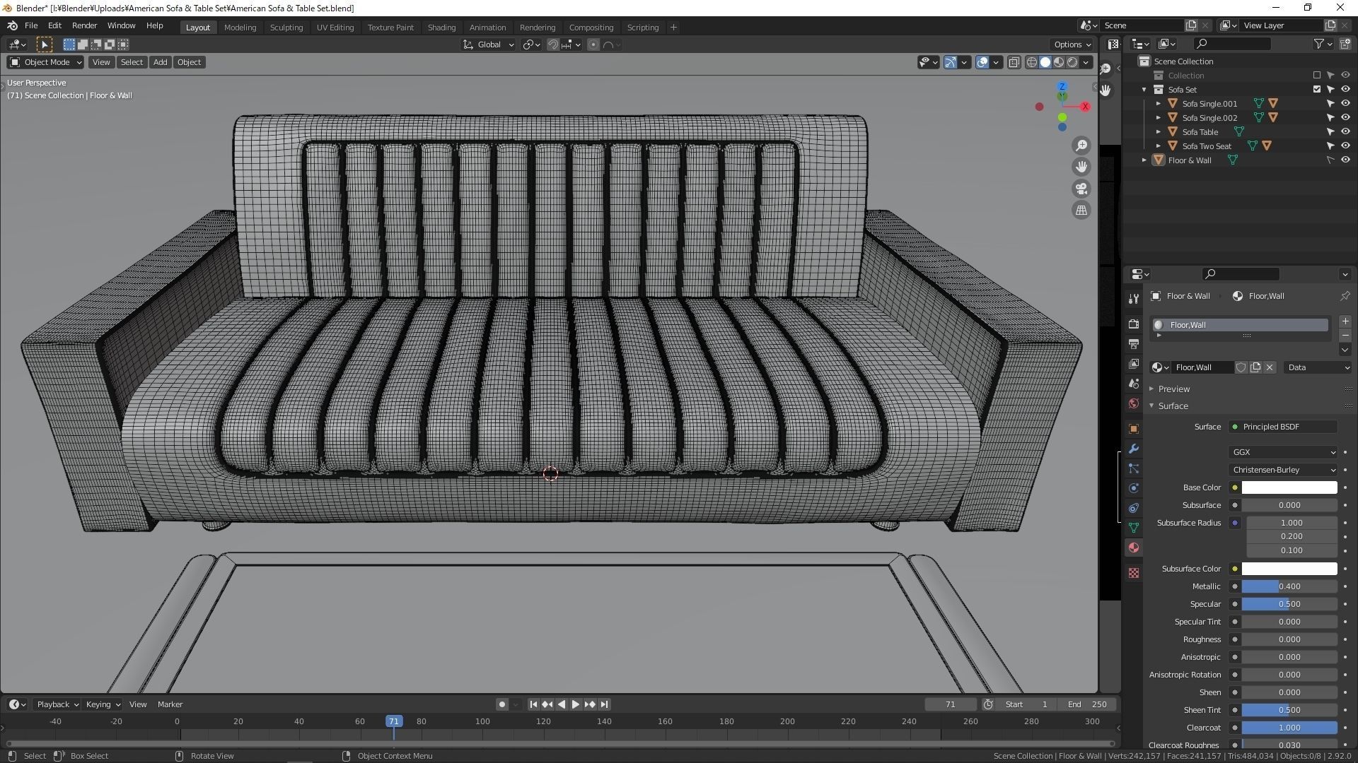 American Sofa and Table 3D model_6