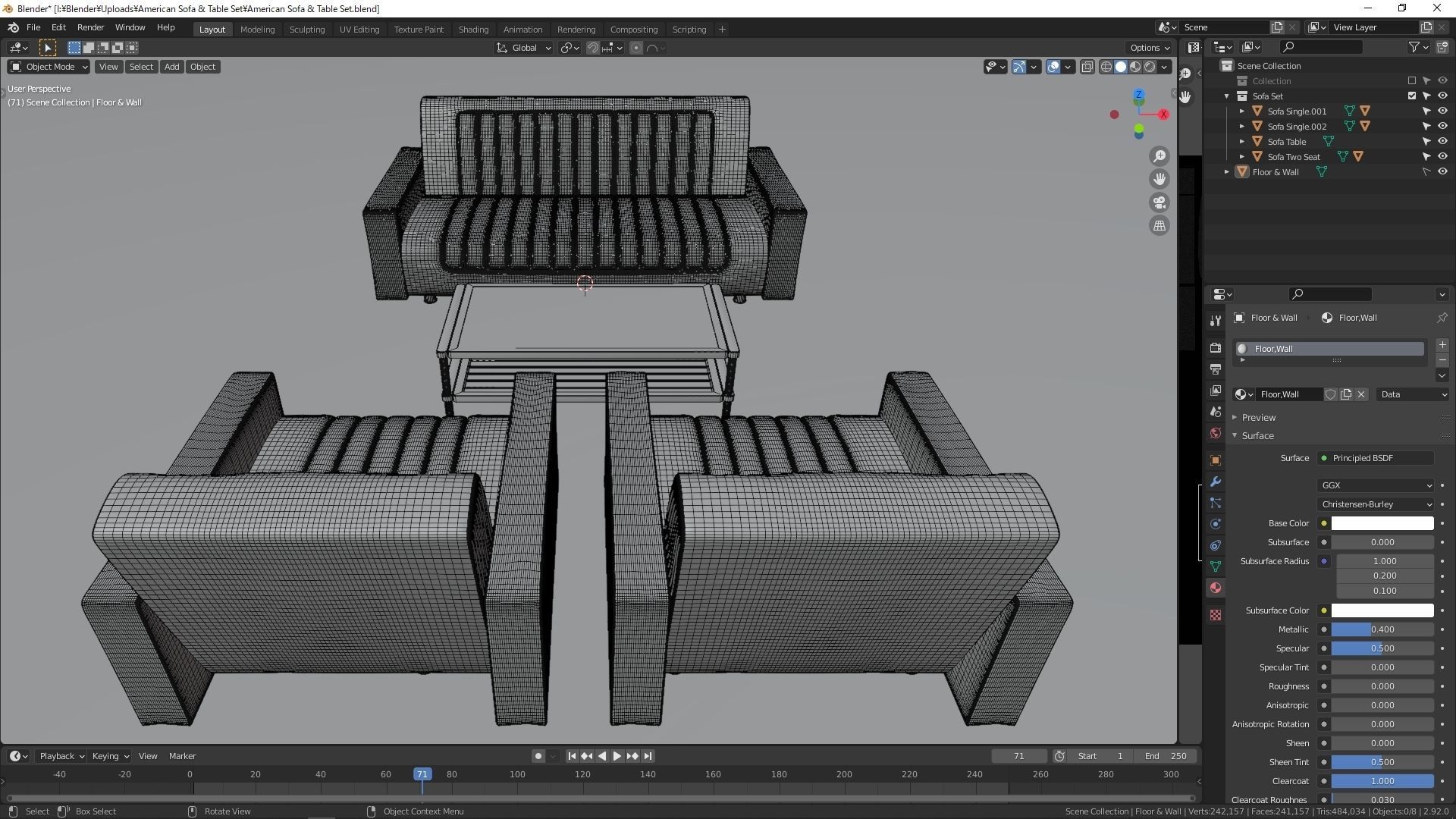 American Sofa and Table 3D model_8