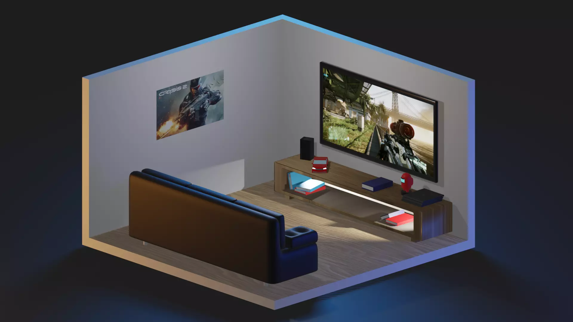 Room Model car simulator Low-poly 3D model_0