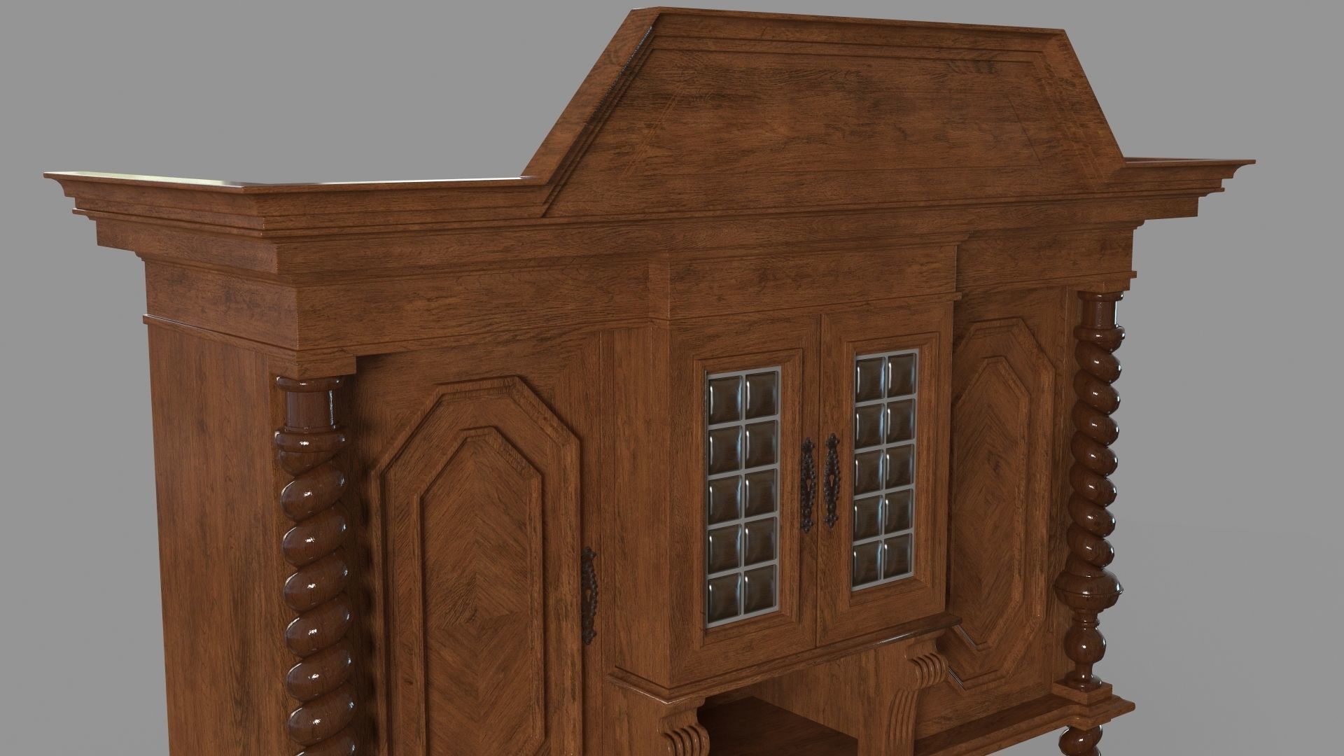 Oak Antique Cabinet 3D model_5