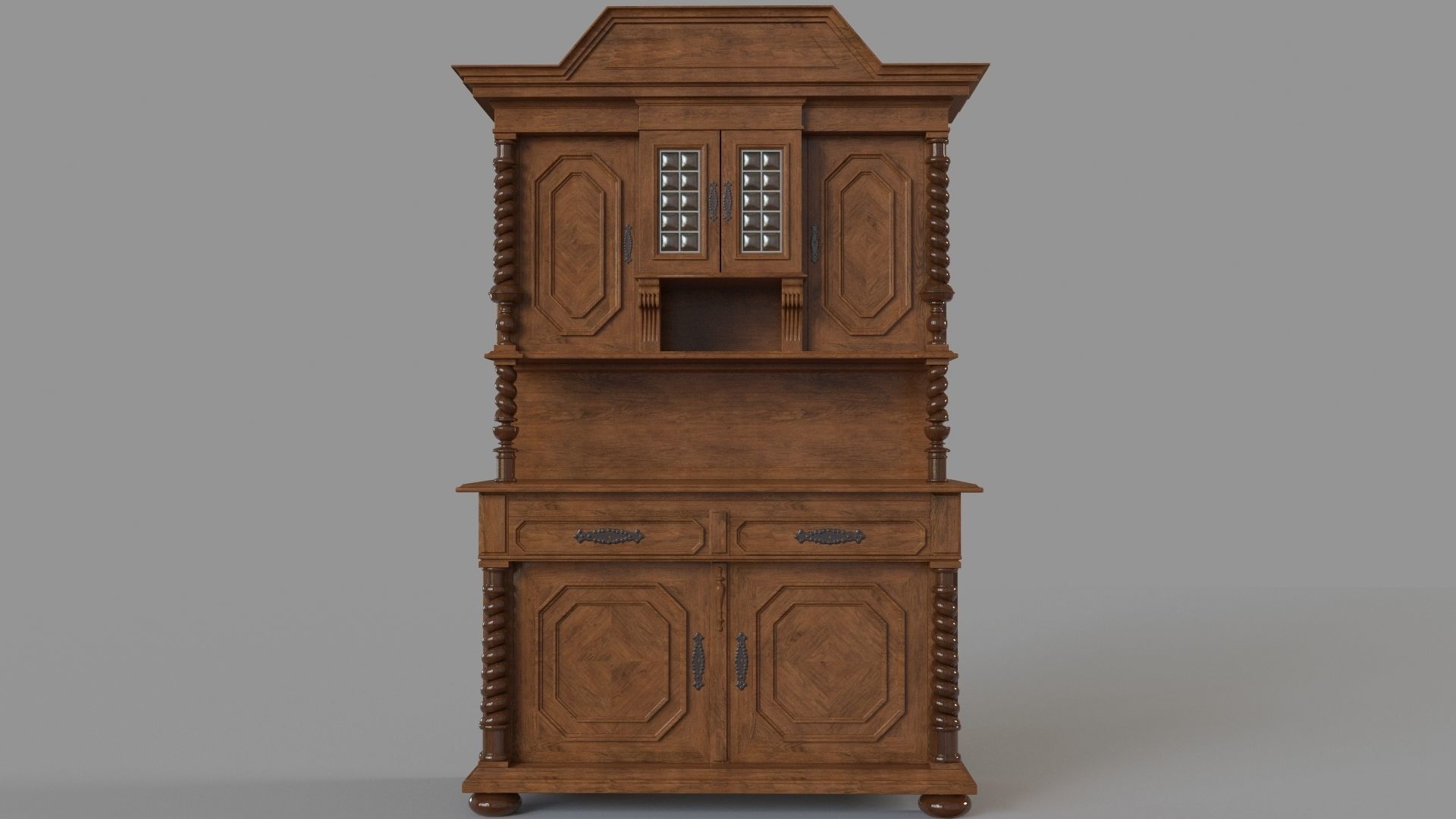 Oak Antique Cabinet 3D model_1