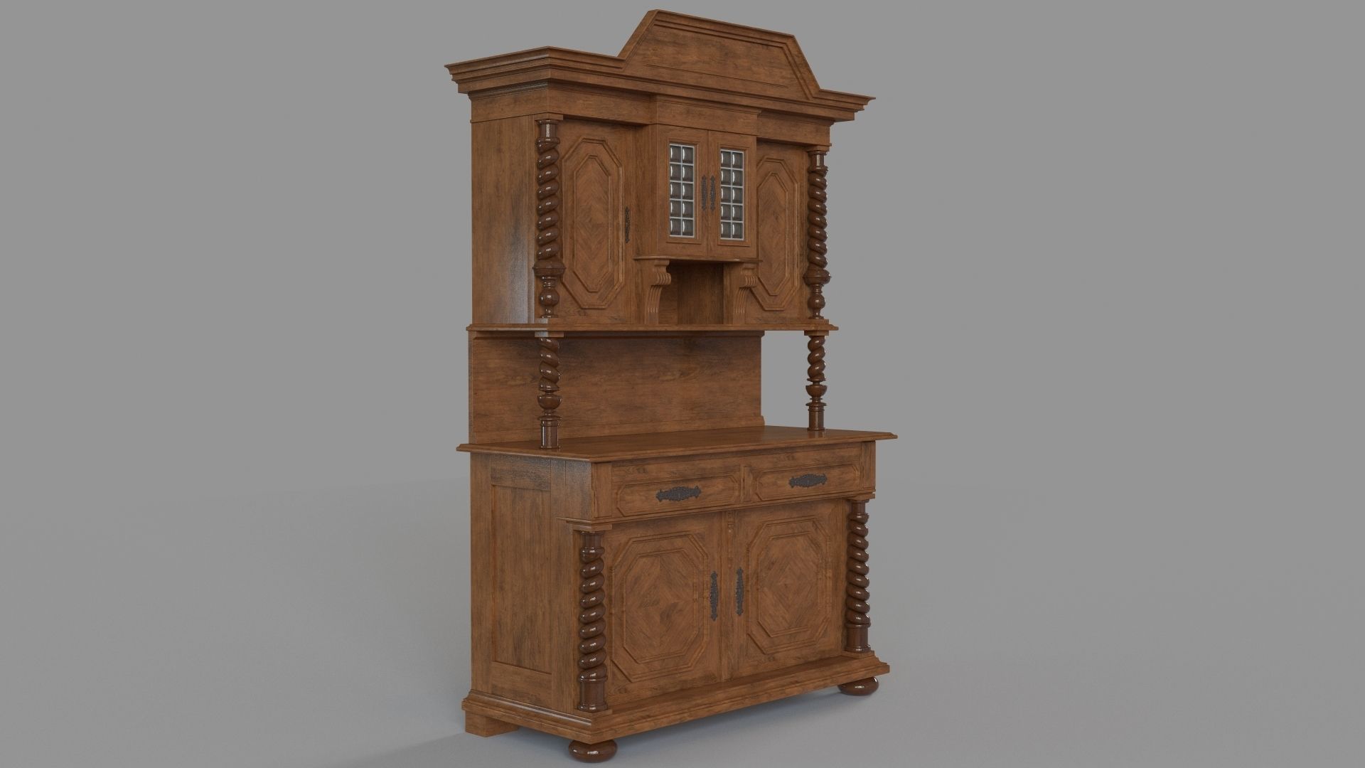 Oak Antique Cabinet 3D model_2