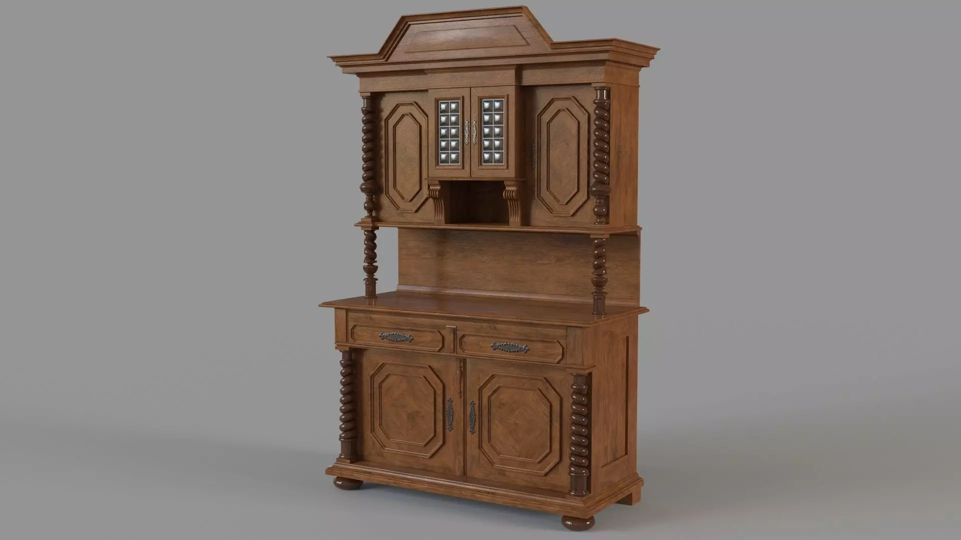 Oak Antique Cabinet 3D model_0