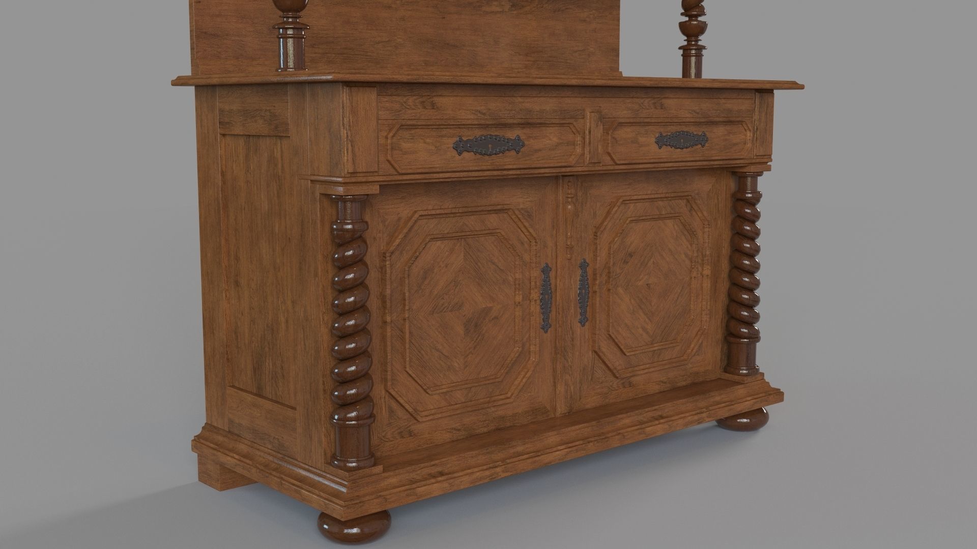 Oak Antique Cabinet 3D model_3