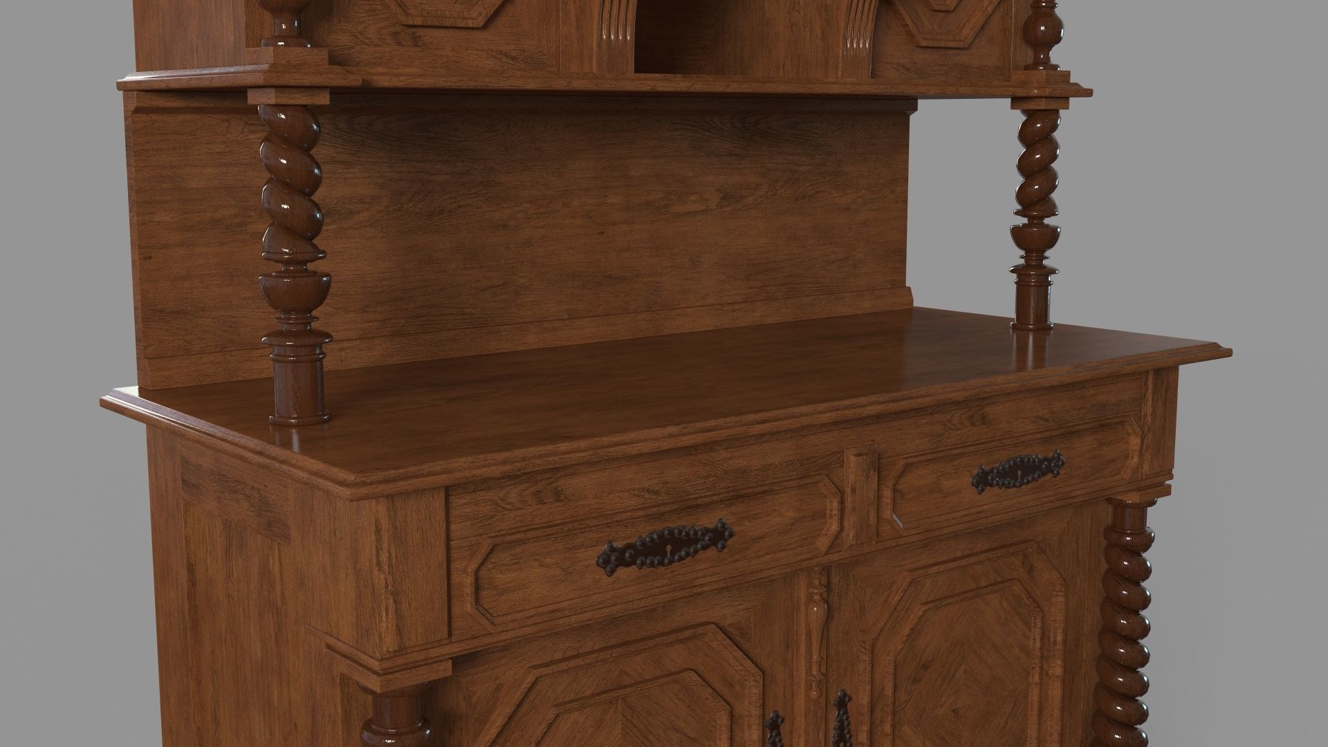 Oak Antique Cabinet 3D model_4