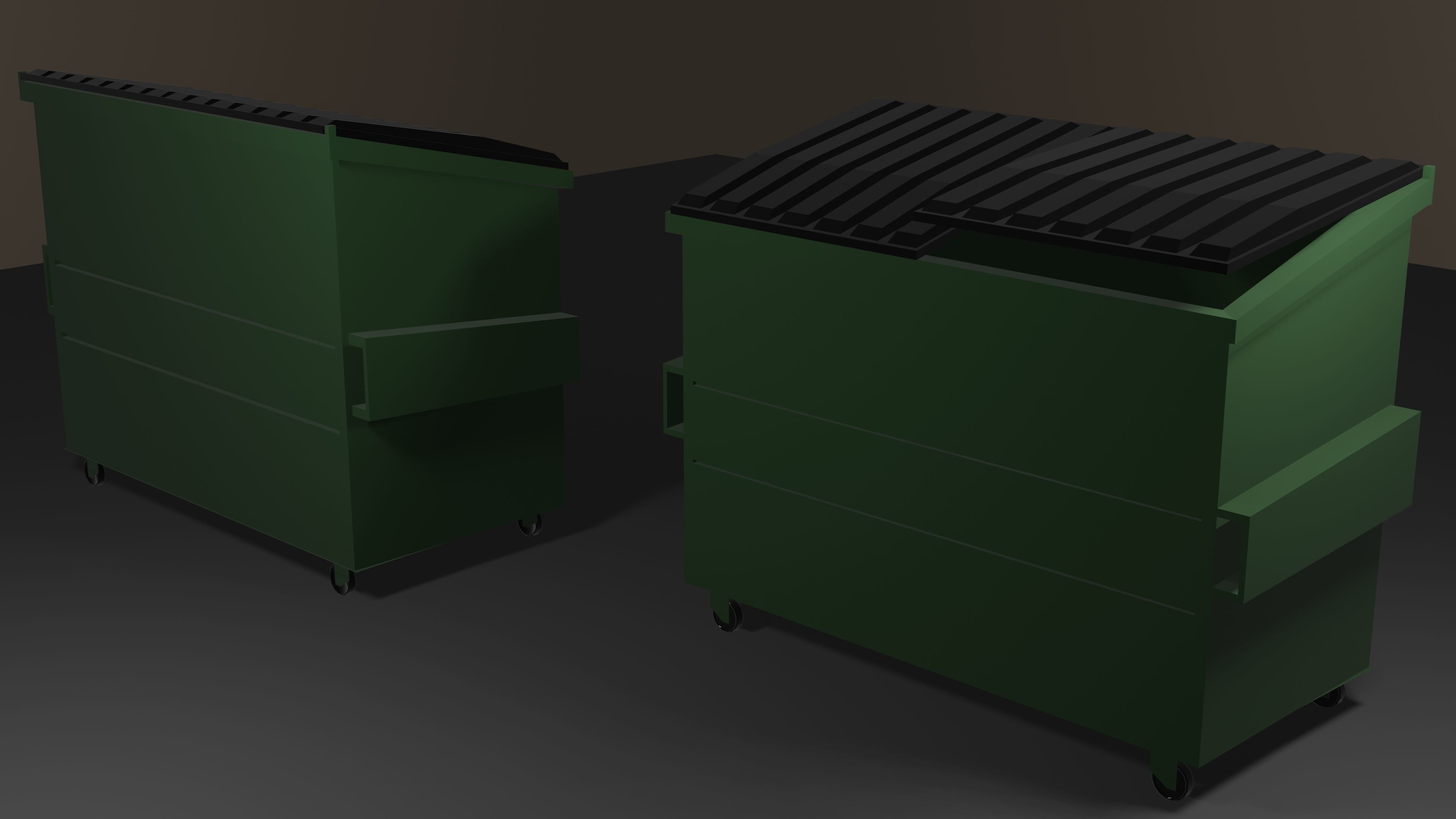 Dumbster two trash cans on wheels Free low-poly 3D model_1