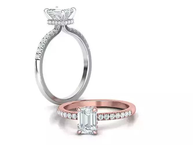 Solitaire Engagement ring Emerald Cut Stone 7x5 Under Halo 3D print model