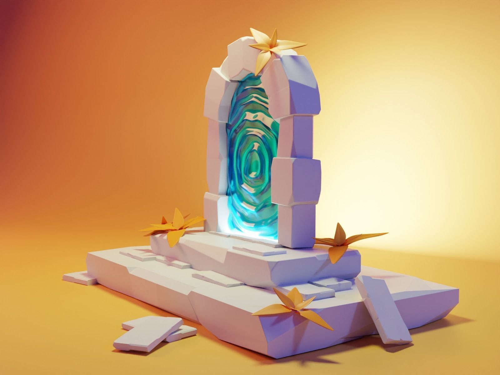 Portal door with star in middle Low-poly 3D model_5