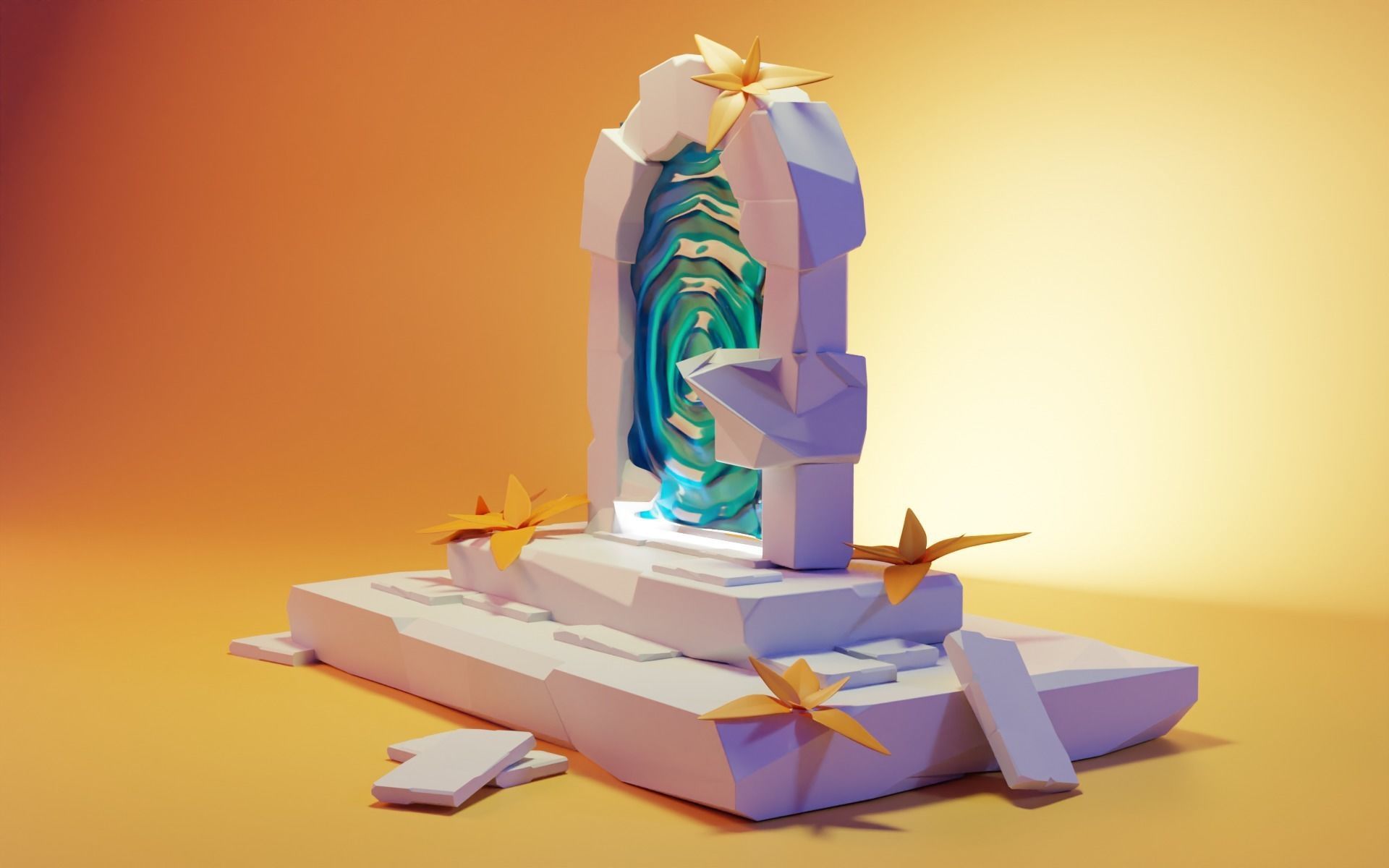 Portal door with star in middle Low-poly 3D model_2