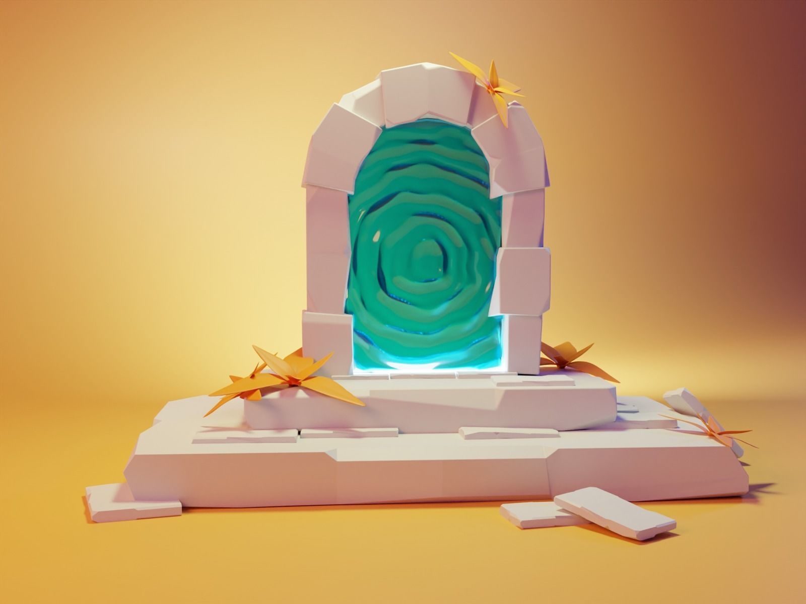 Portal door with star in middle Low-poly 3D model_4