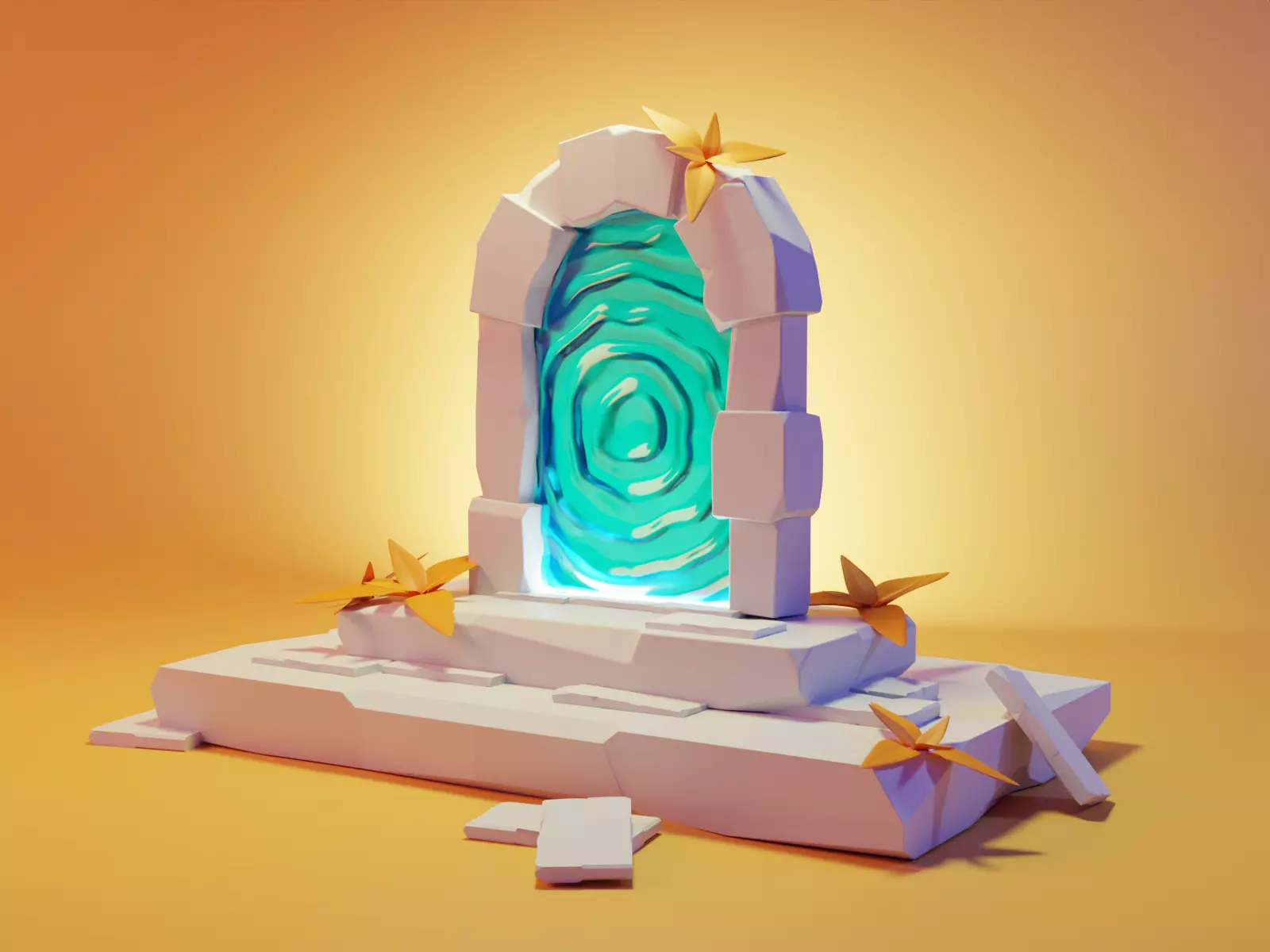 Portal door with star in middle Low-poly 3D model_0