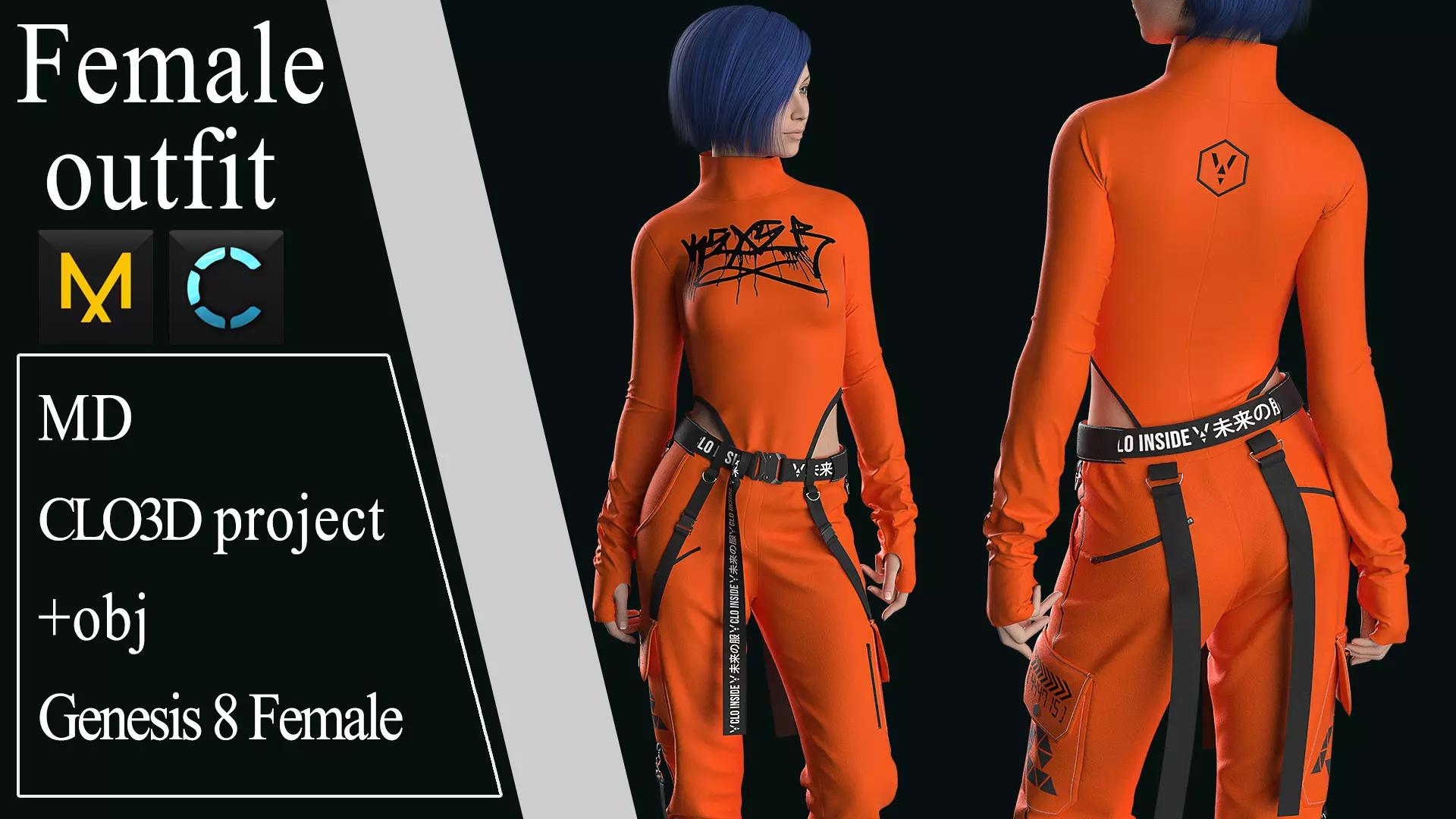 Modern Female Outfit 3 Marvelous Designer project 3D model_0