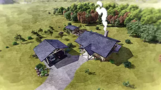 log house log garage log SPA 3D model