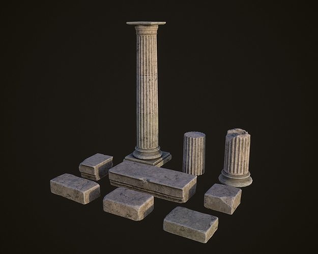 Roman Columns and bricks Low-poly 3D model